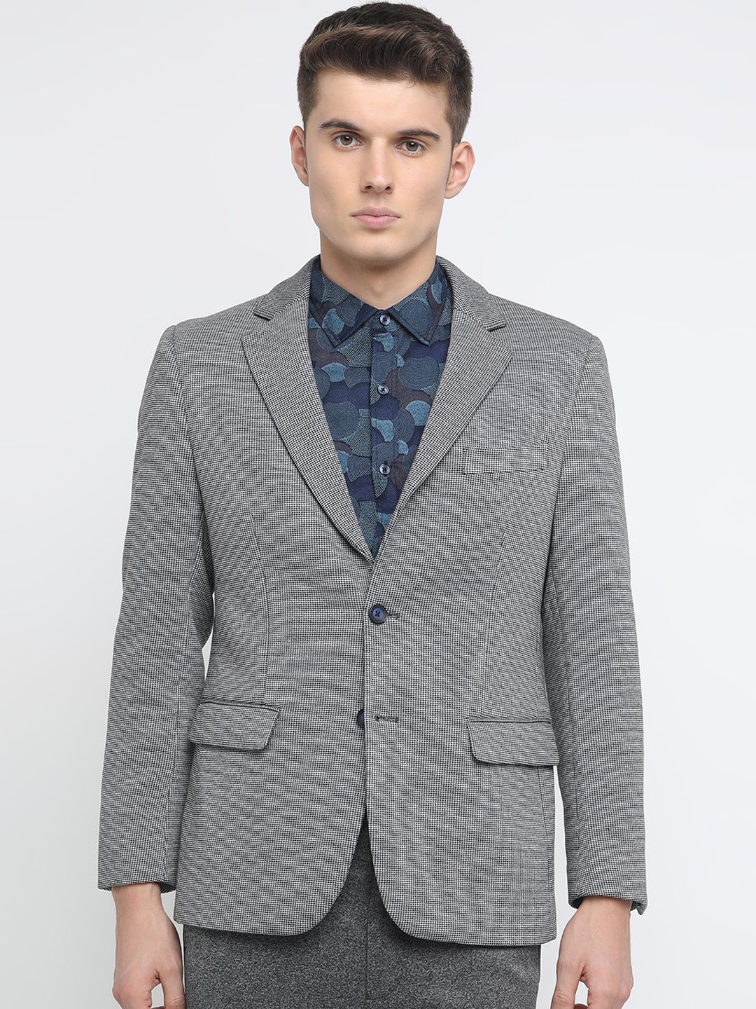 Basics Men Grey Self-Design Single-Breasted Blazer-picture-21