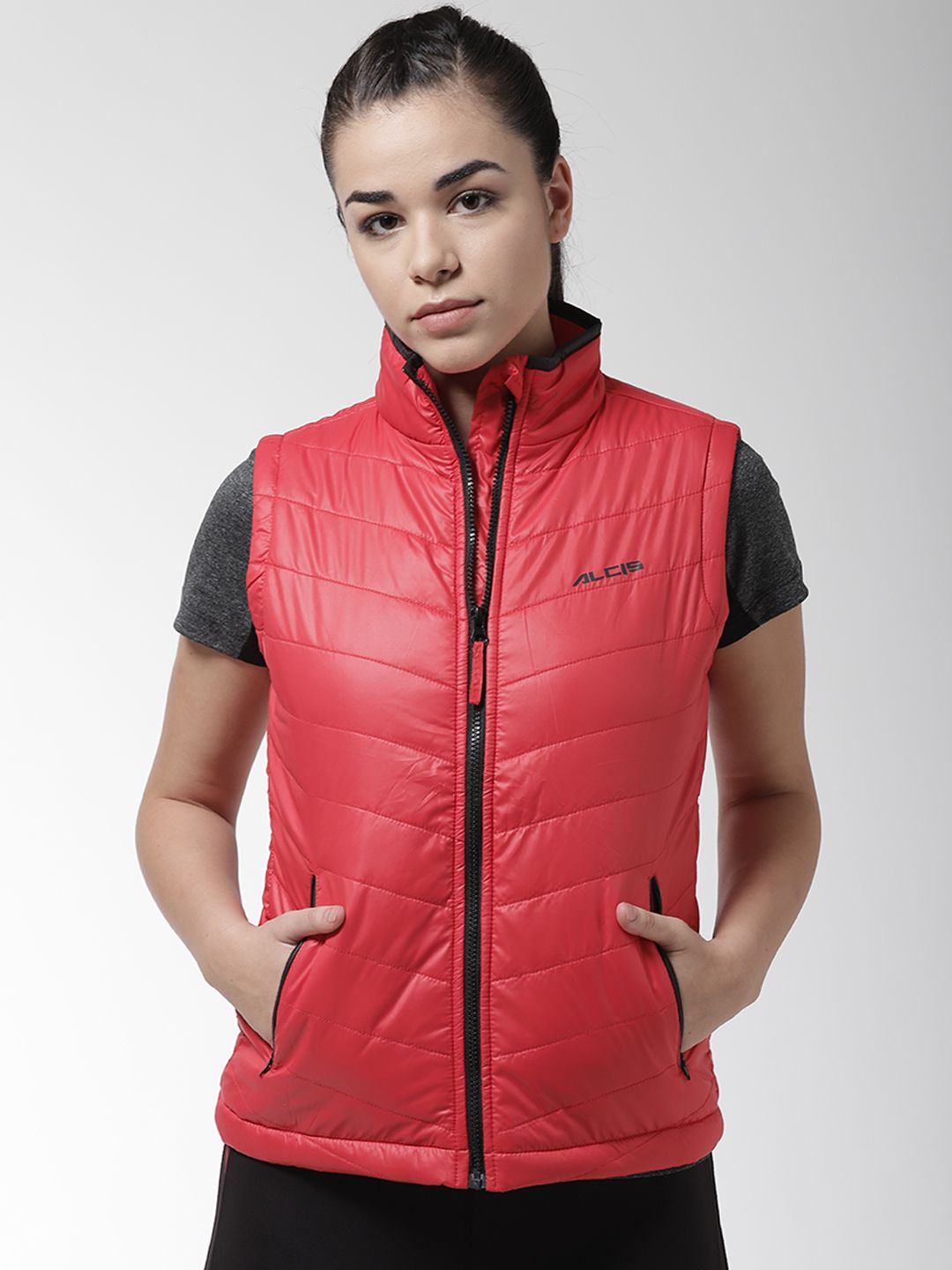 Buy Alcis Alcis Women Red Solid Sleeveless Sporty Jacket at Redfynd