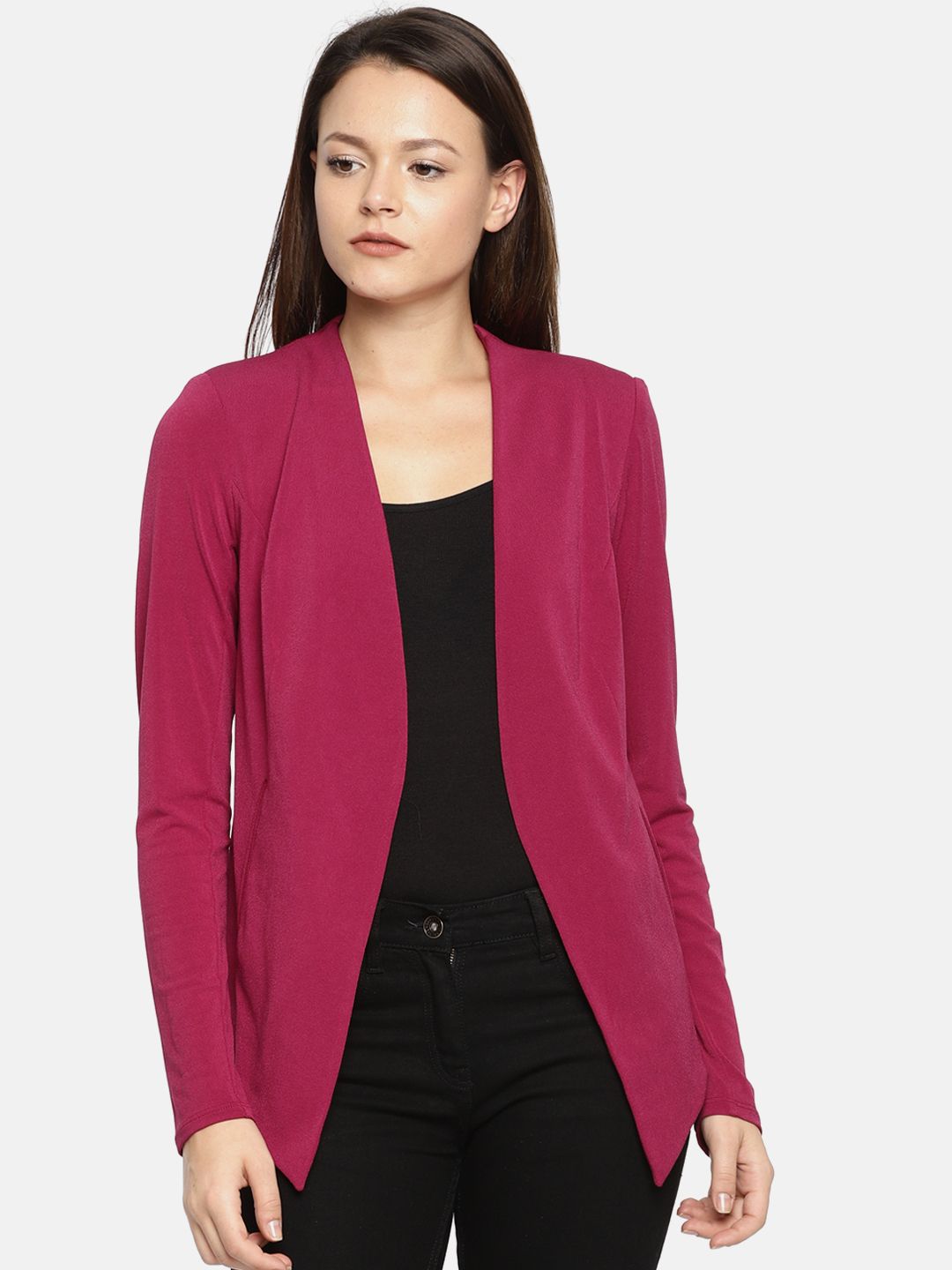 BCBGeneration Women Magenta Solid Open Front Shrug-picture-34
