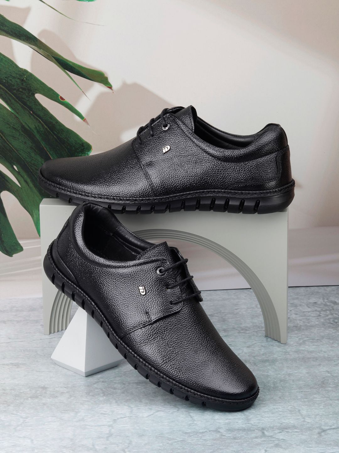 ID Mens Black Leather Formal Derbys-picture-12