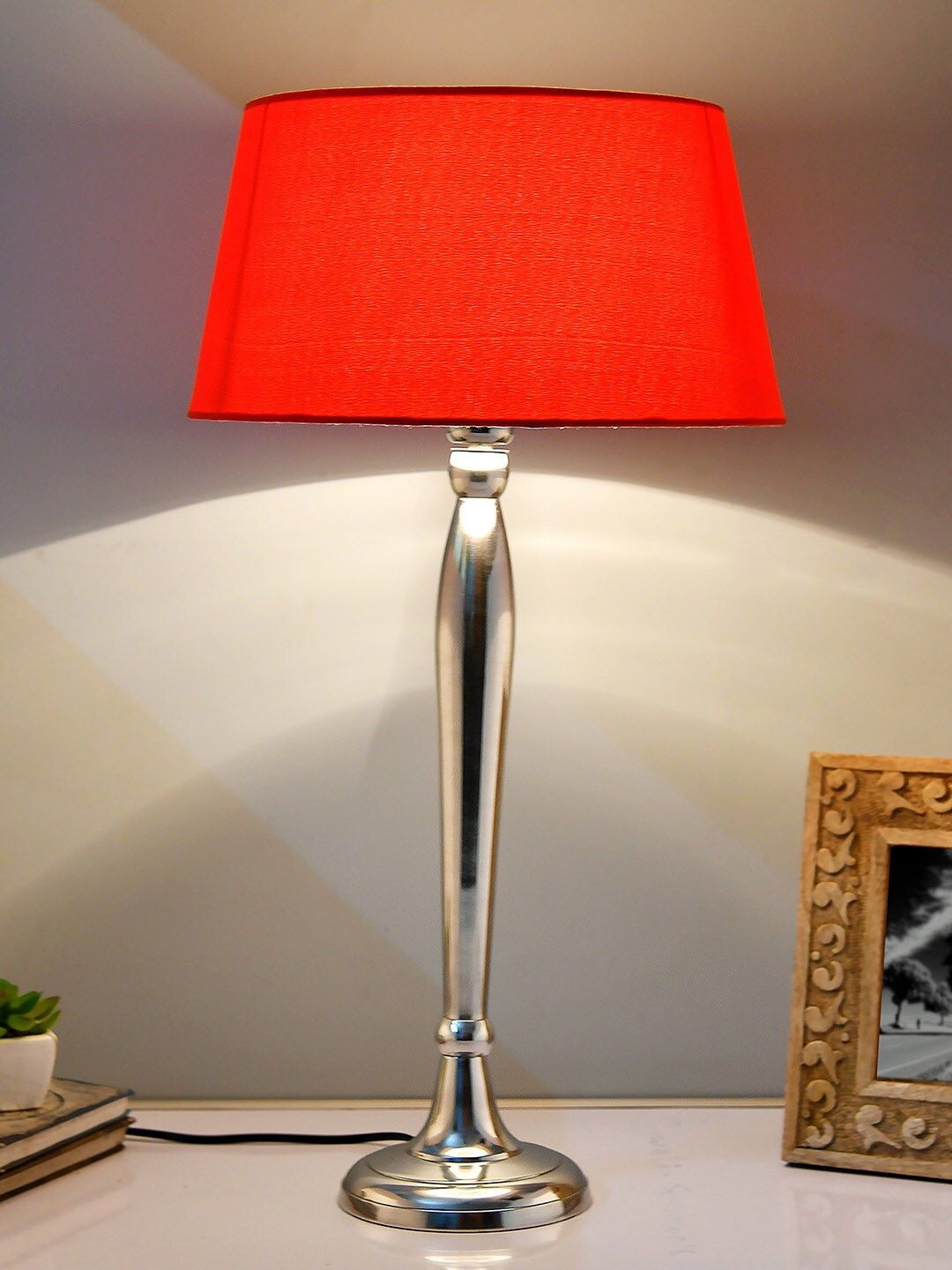 Homesake Silver-Toned Solid Royal Ovoid Chrome Handcrafted Table Lamp with Shade-picture-10