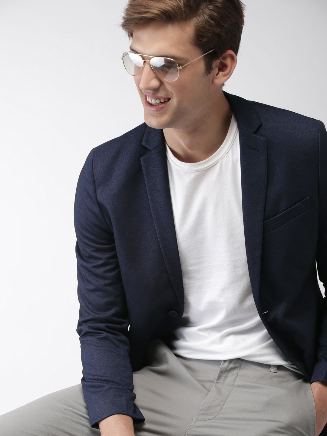Mast & Harbour Navy Blue Single-Breasted Knitted Blazer-picture-47