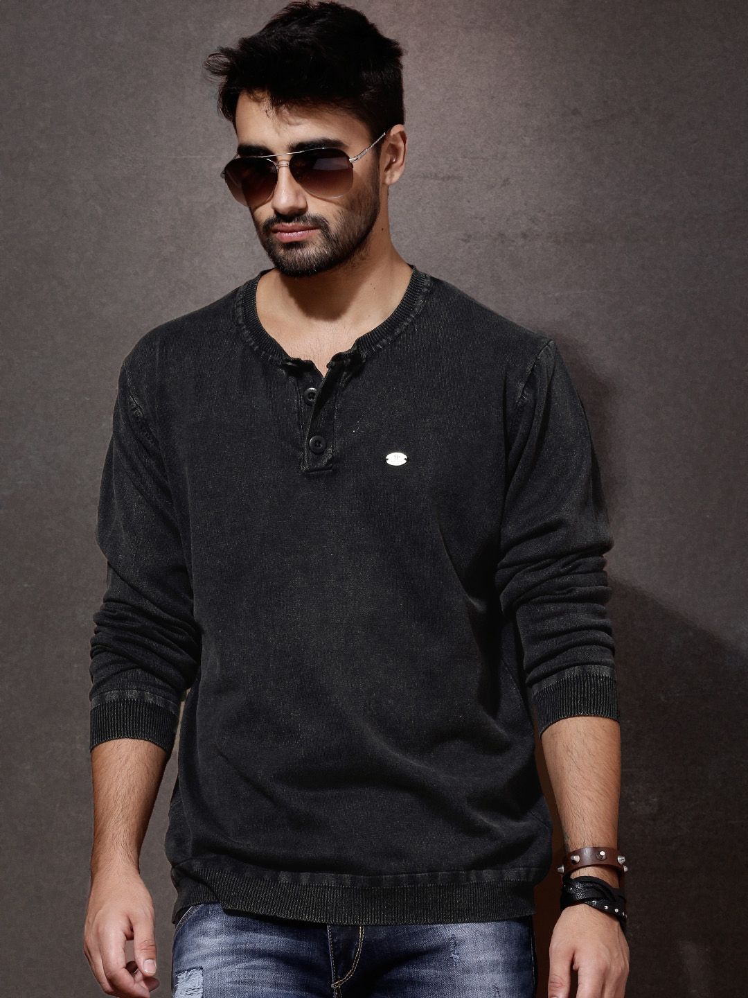 Roadster Black Henley Sweater