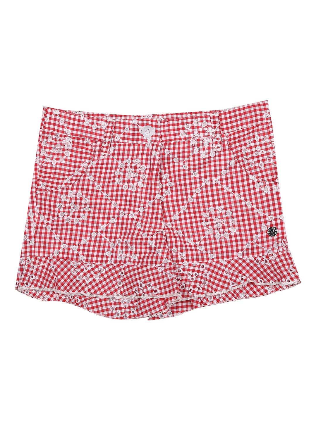Allen Solly Junior Girls Red Checked Regular Fit Shorts-image-24