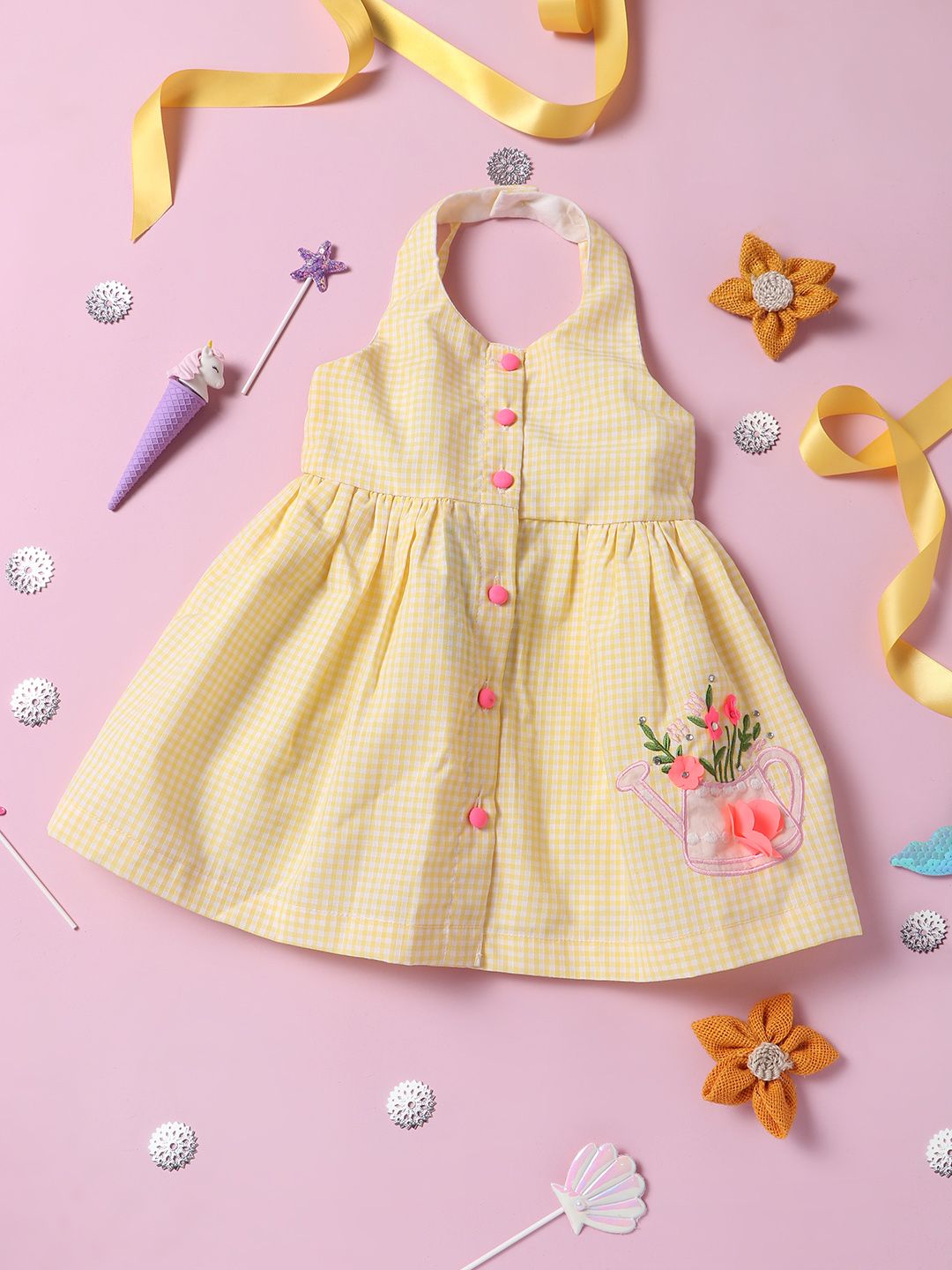 Nauti Nati Girls Yellow Checked Fit and Flare Dress-picture-11