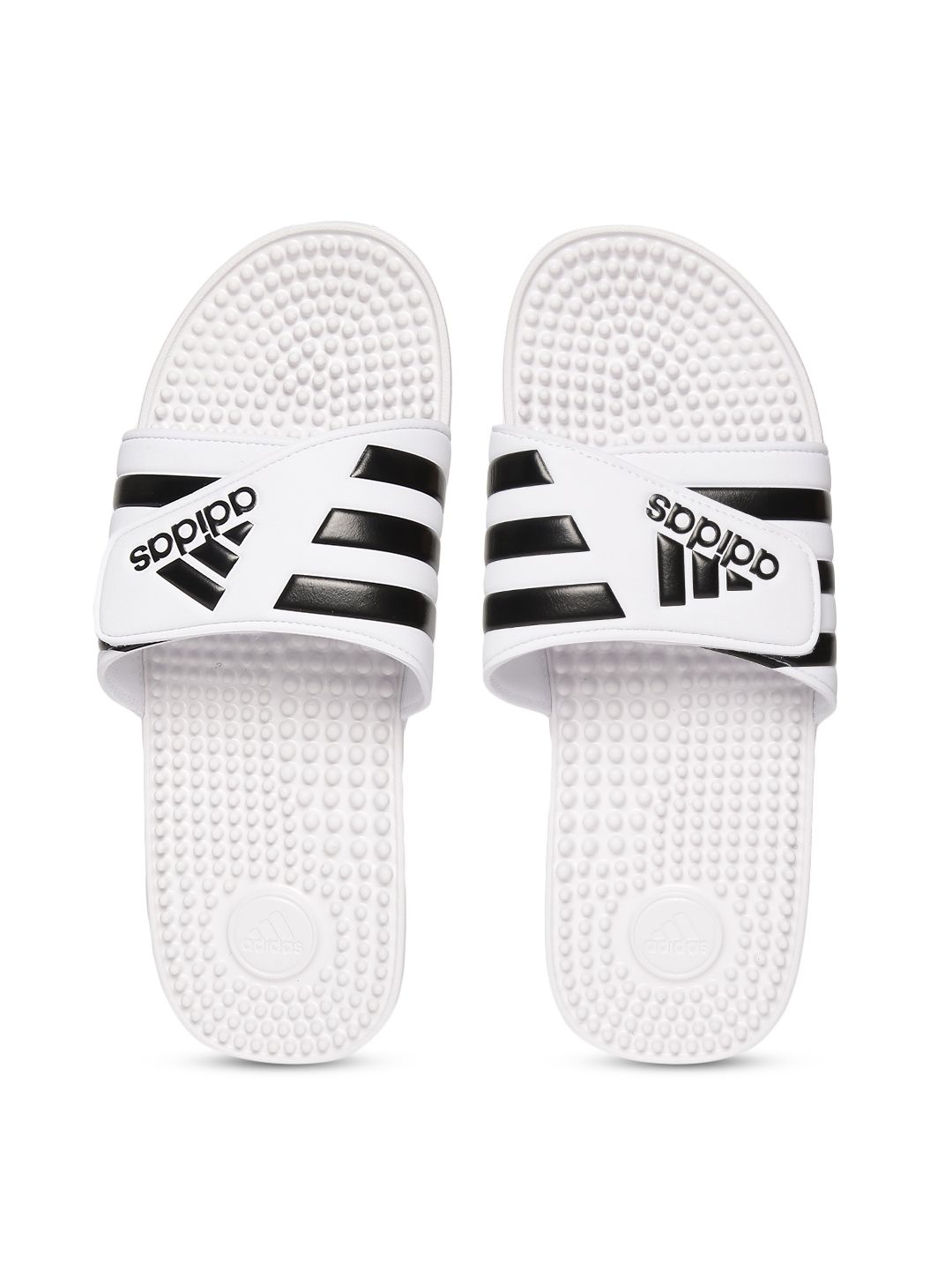 ADIDAS Unisex White & Black ADISSAGE Striped Sliders-picture-12