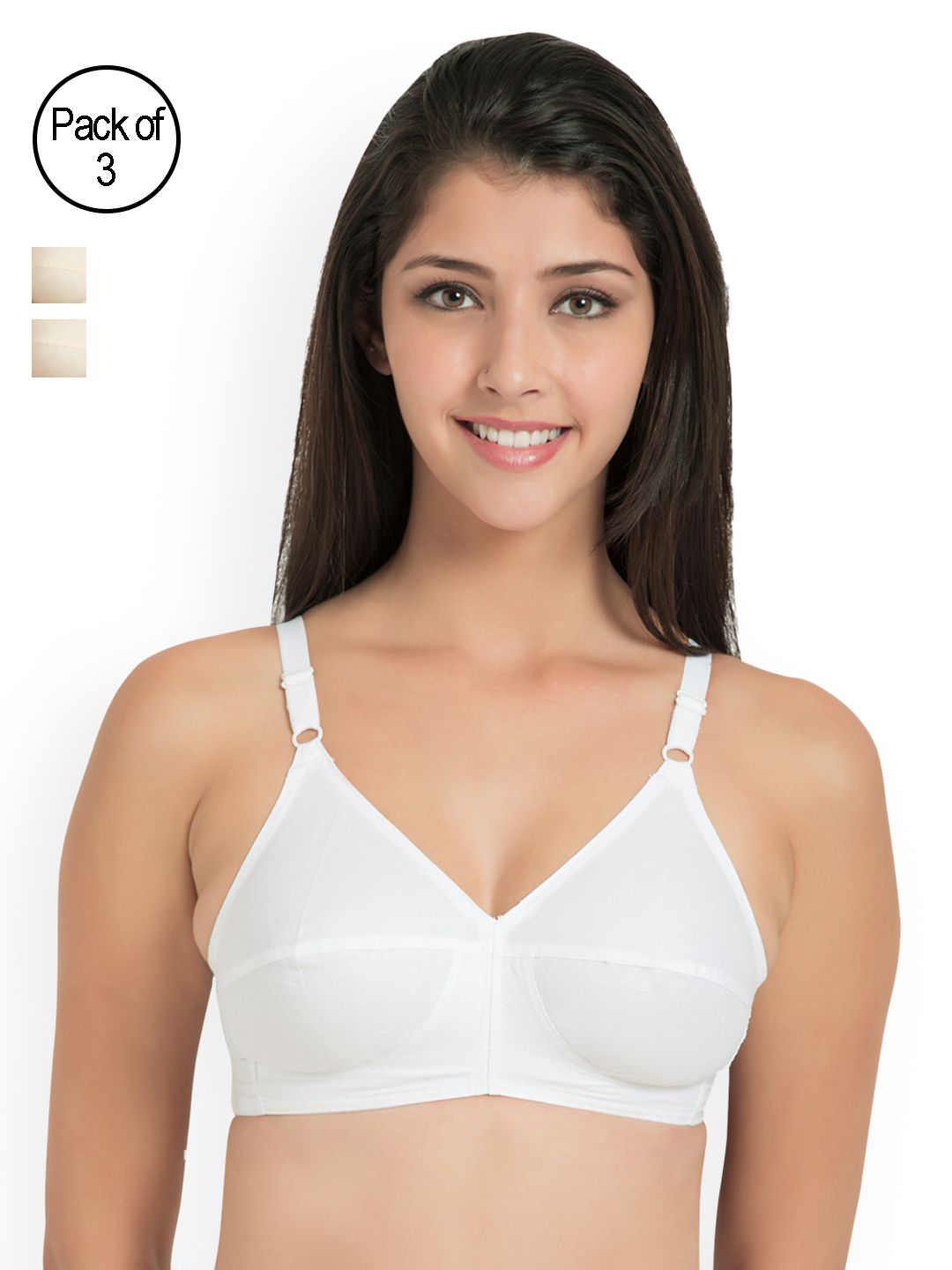 Souminie Pack of 3 Pure Cotton Non Padded Full Coverage U Back Bra