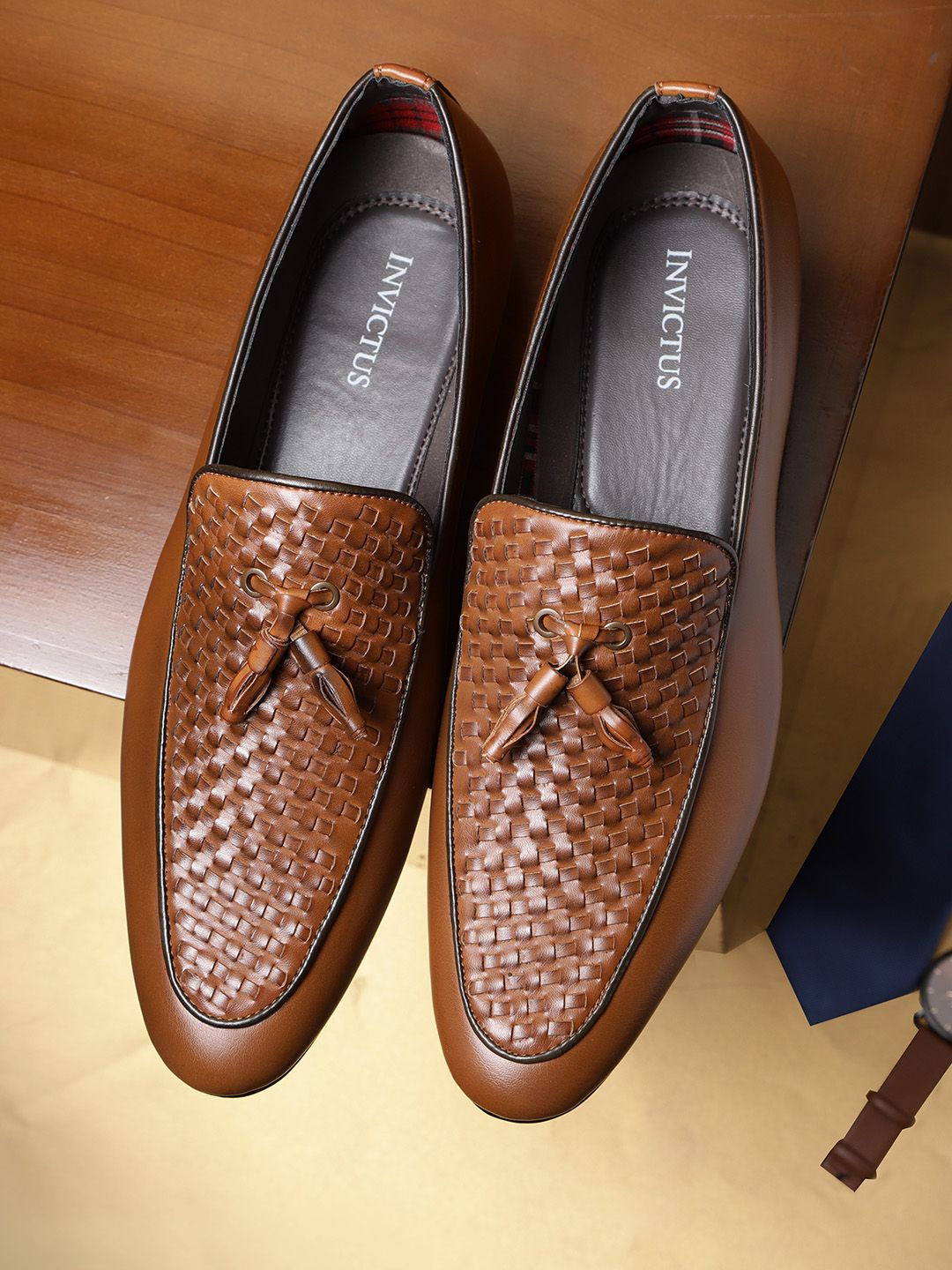 INVICTUS Men Tan Brown Patterned Formal Slip-Ons-image-40