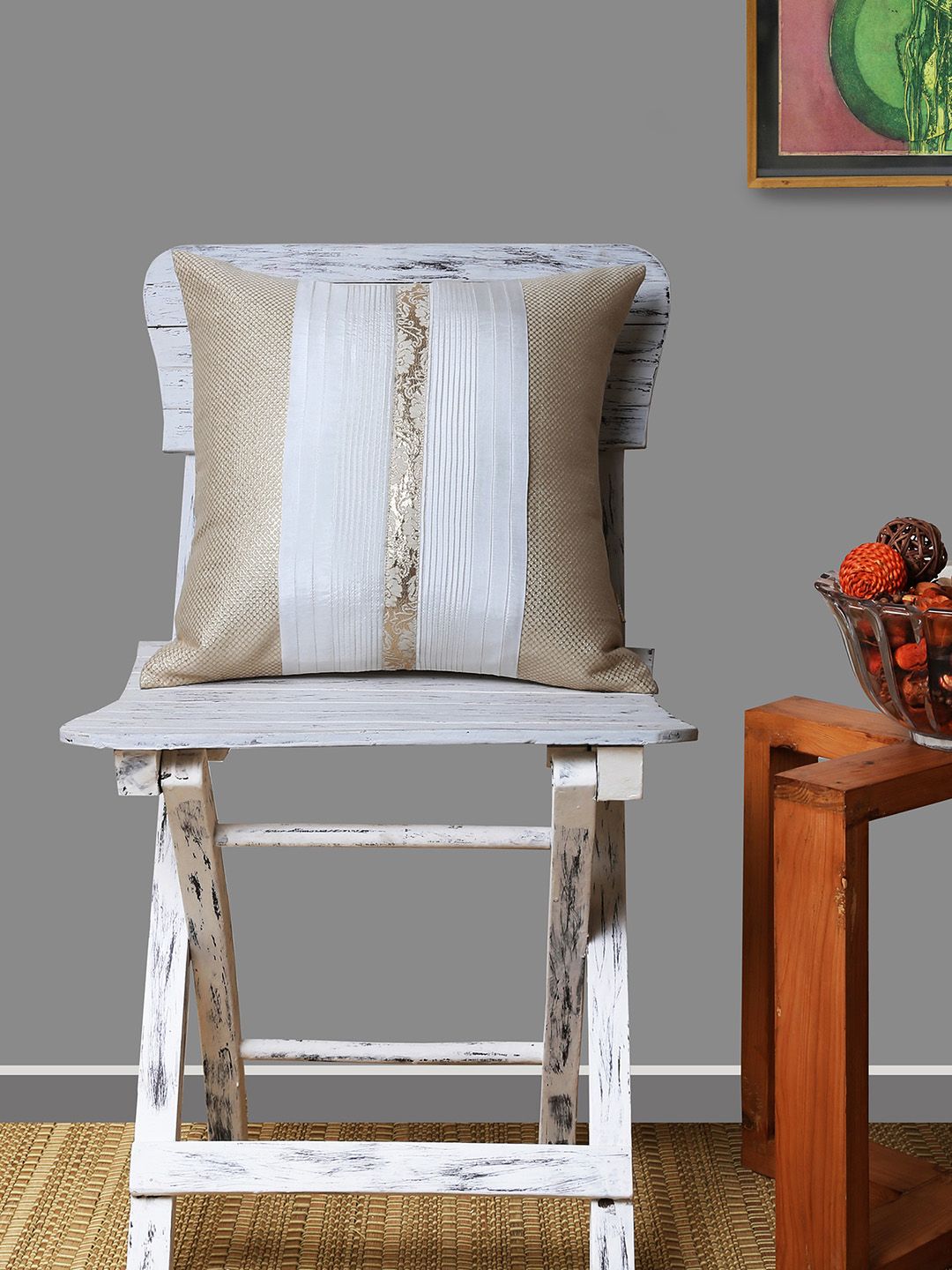 ANS Gold-Toned Set of Single Self Design Square Cushion Covers-image-21