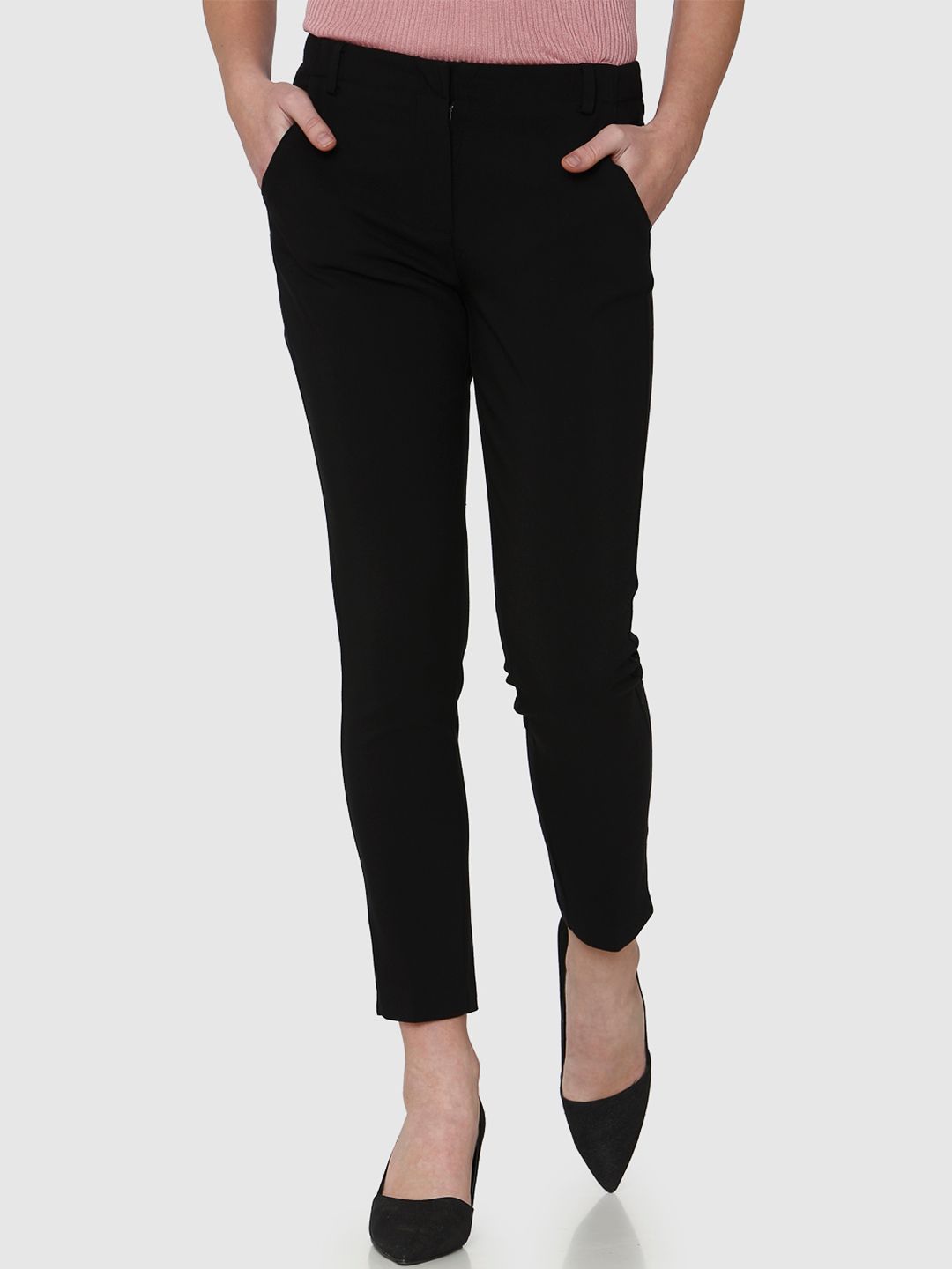 Vero Moda Women Black Regular Fit Solid Formal Trousers-image-8