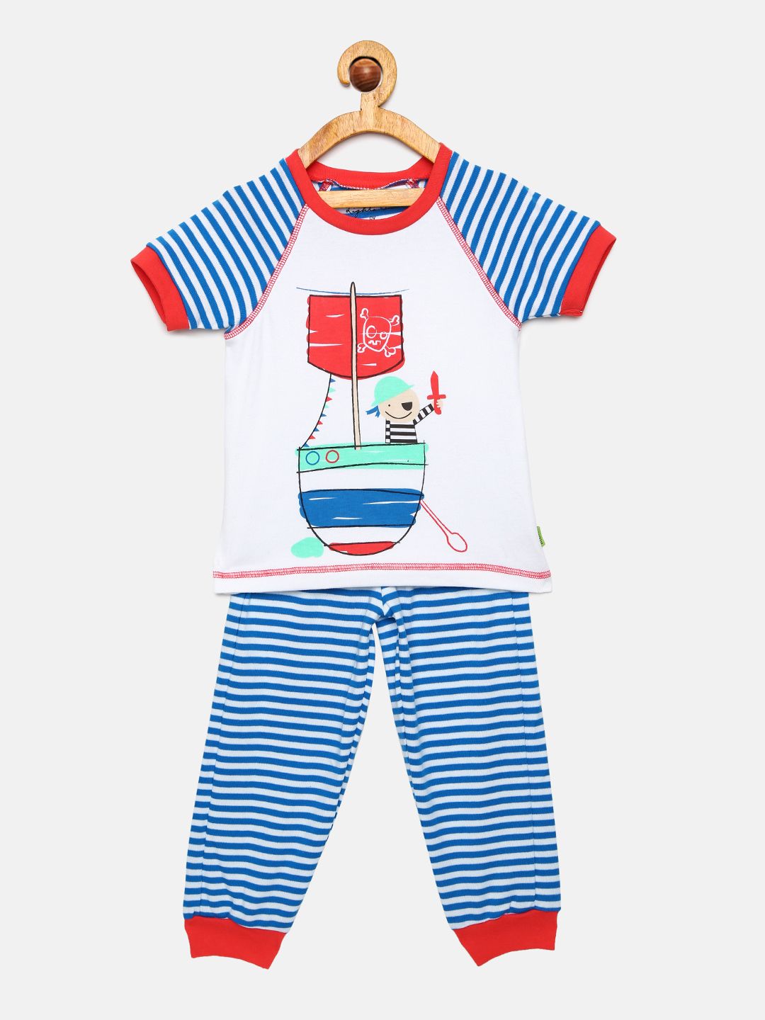 mackly Boys White & Blue Printed Night suit-image-5