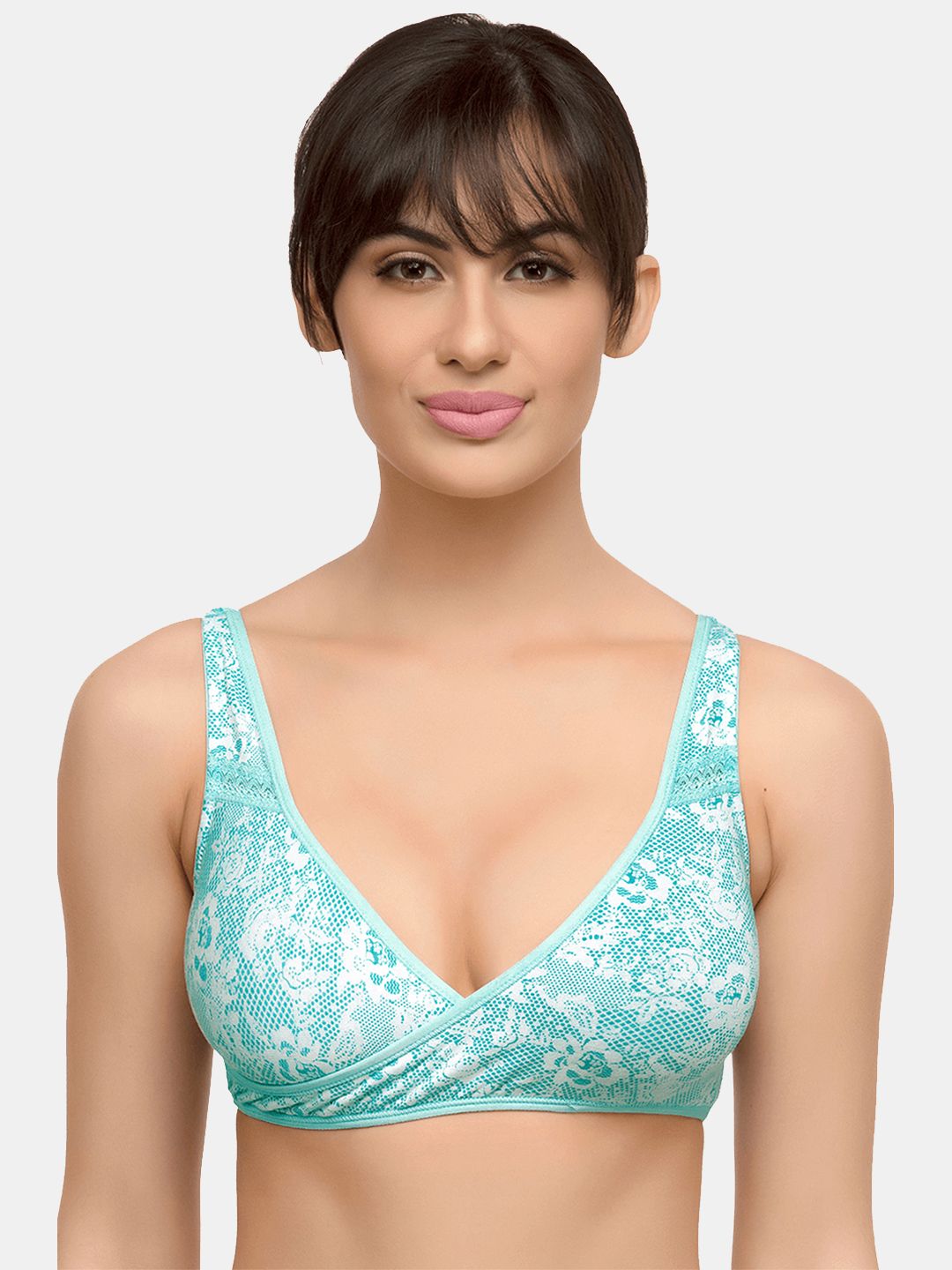 Inner Sense Organic Cotton Antimicrobial Sleeping/Feeding Bra (Aqua Blue Printed) IMB007D