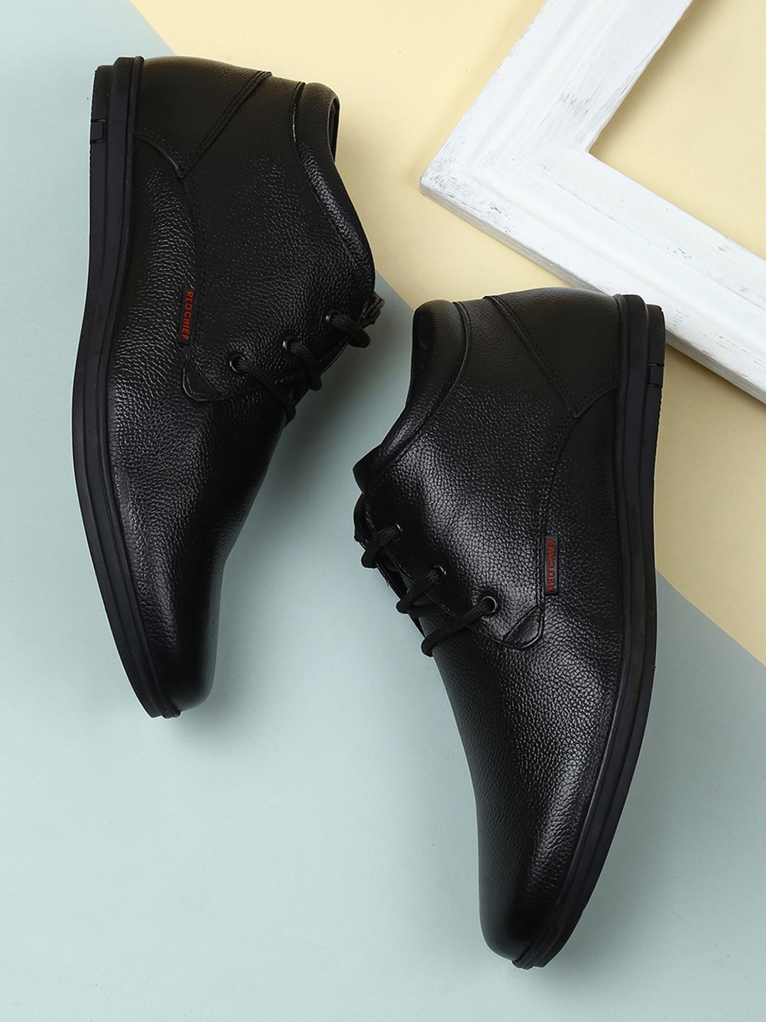 Genuine Leather Formal Derby Shoes for Men Black RC3499...