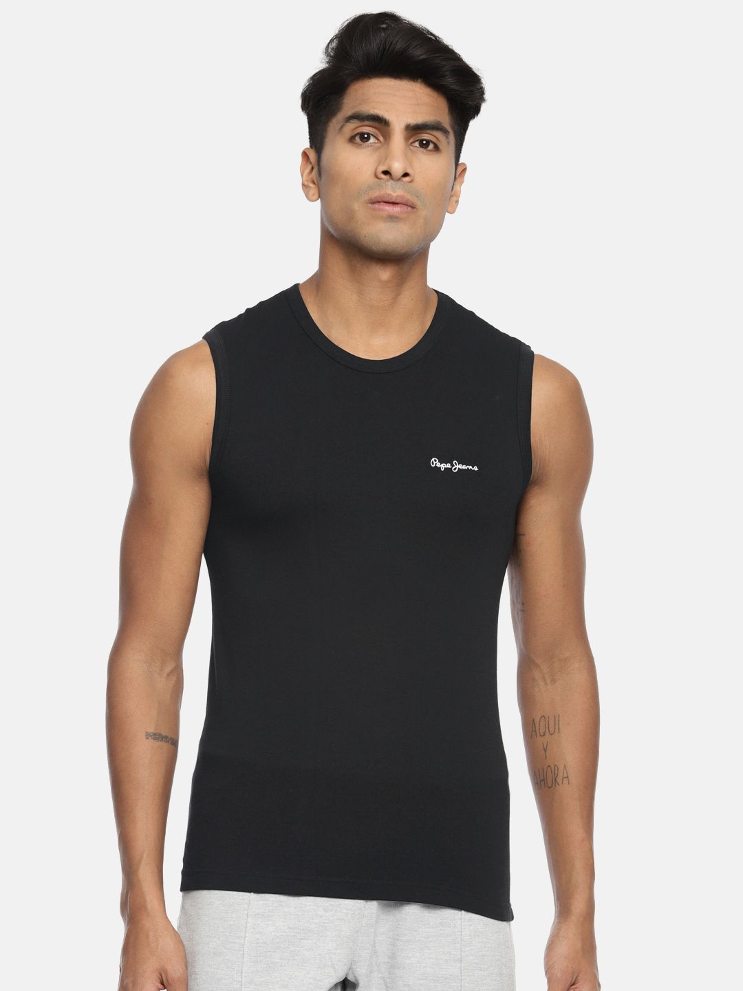 Pepe Jeans Men Black Solid Innerwear Gym Vest 8904311311539-picture-26