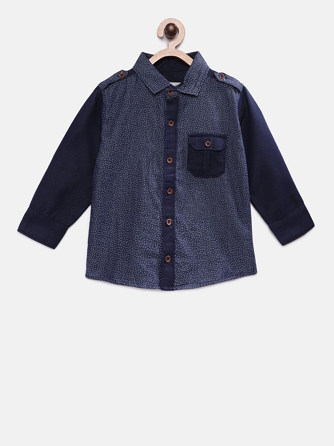 TONYBOY Boys Navy Blue Regular Fit Printed Denim Casual Shirt-picture-18