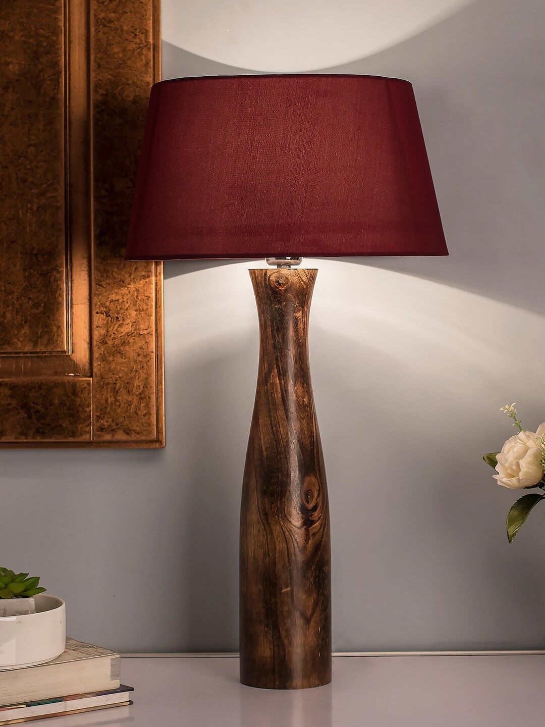 Homesake Brown & Red Solid Bedside Standard Table Lamp with Shade-picture-20