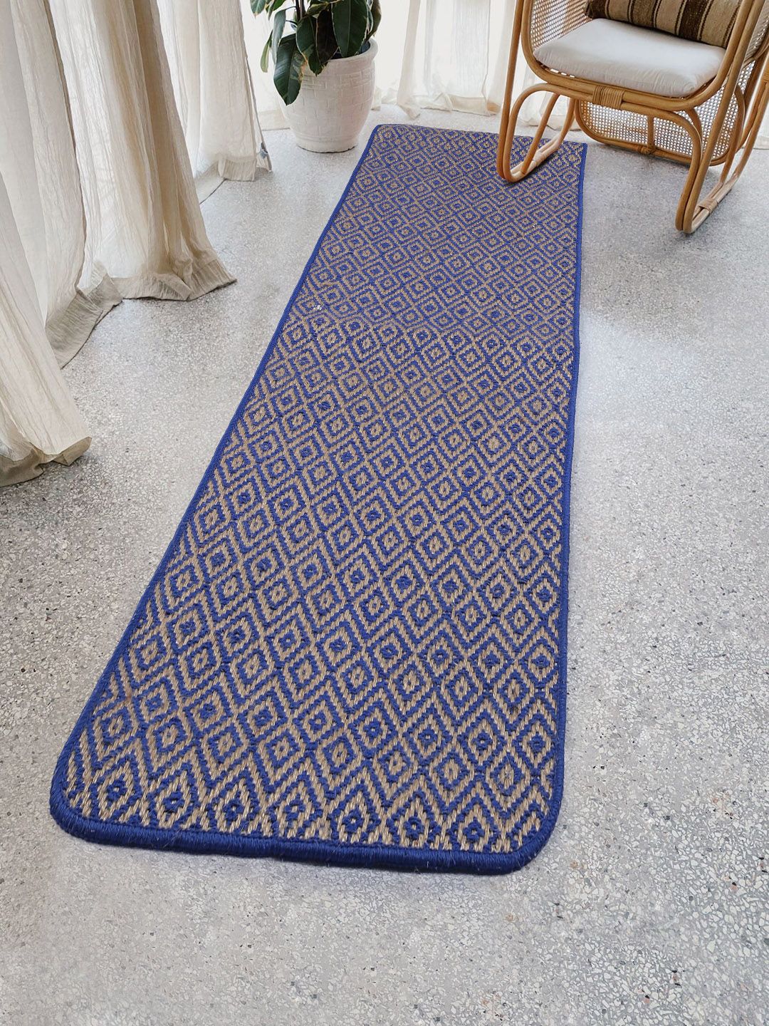 Saral Home Blue & Beige Handloom Geometric Runner