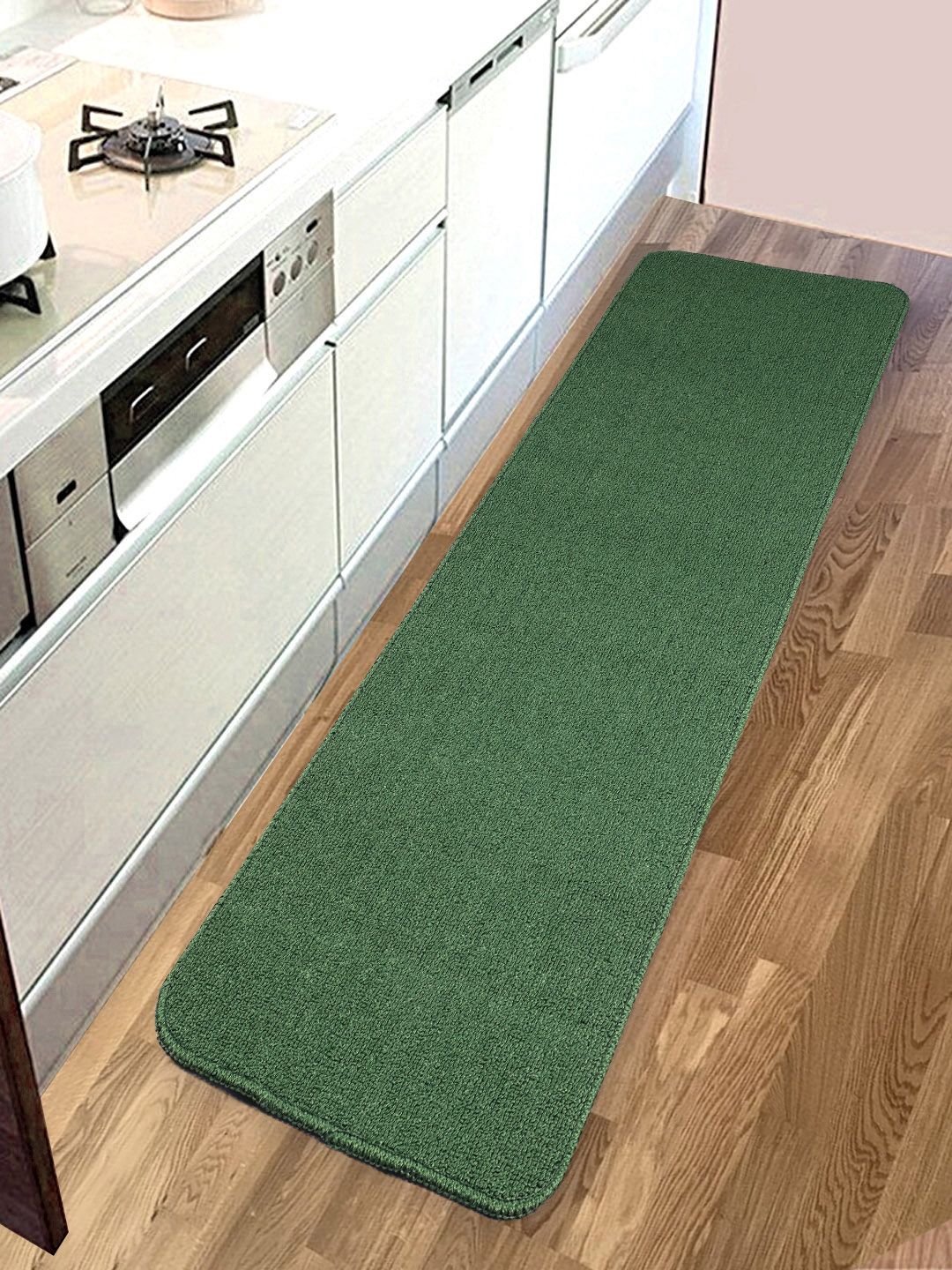 Saral Home Green Solid Anti-Slip Runner