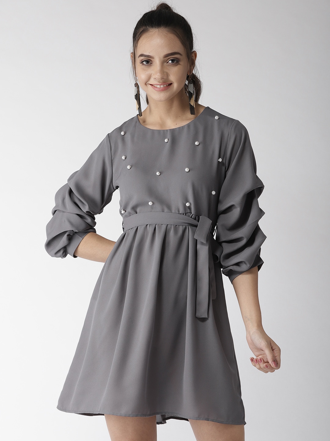 Style Quotient Women Grey Solid Fit and Flare Dress