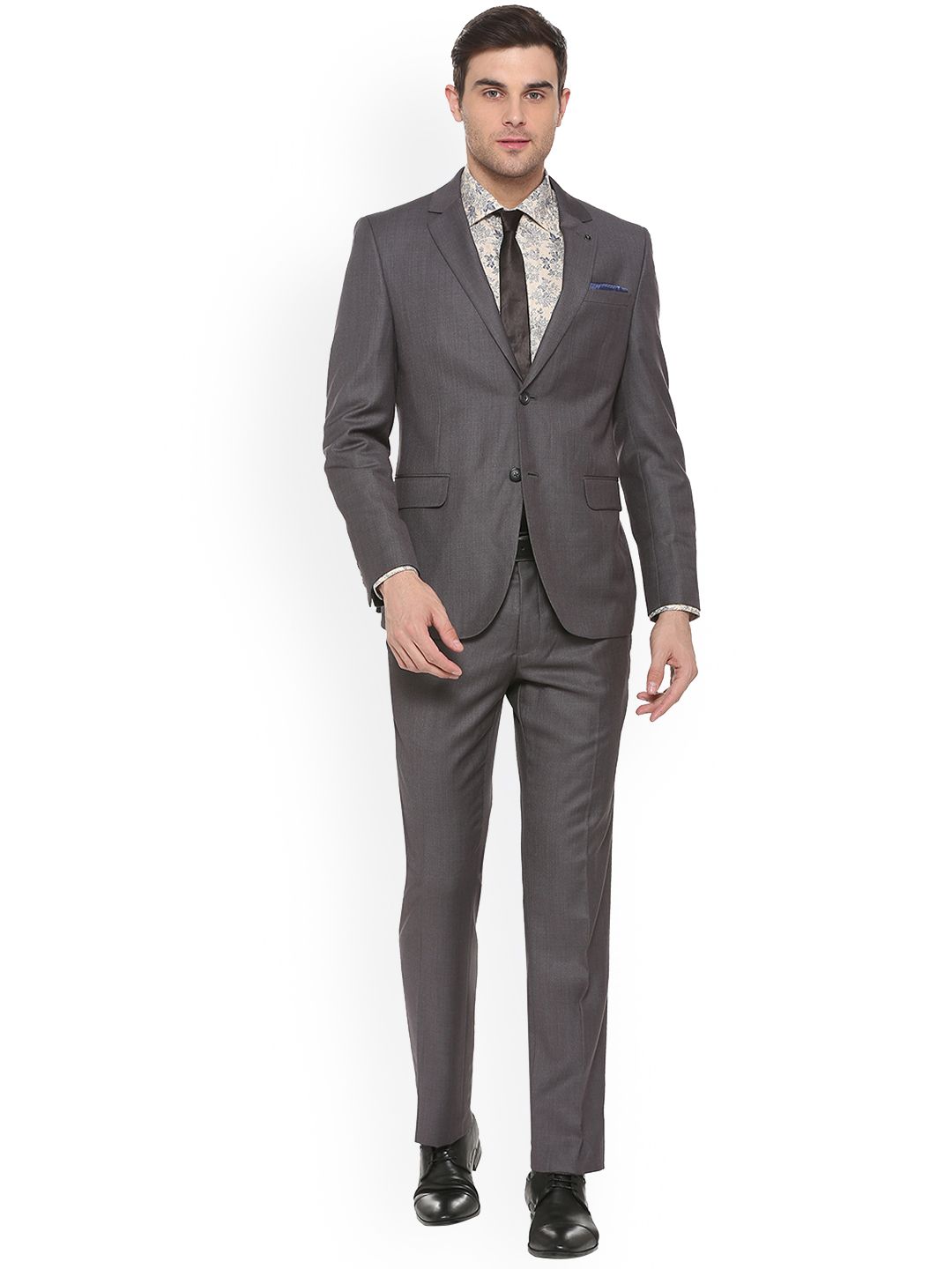 Van Heusen Men Grey Solid Single-Breasted Two Piece Suit-picture-31