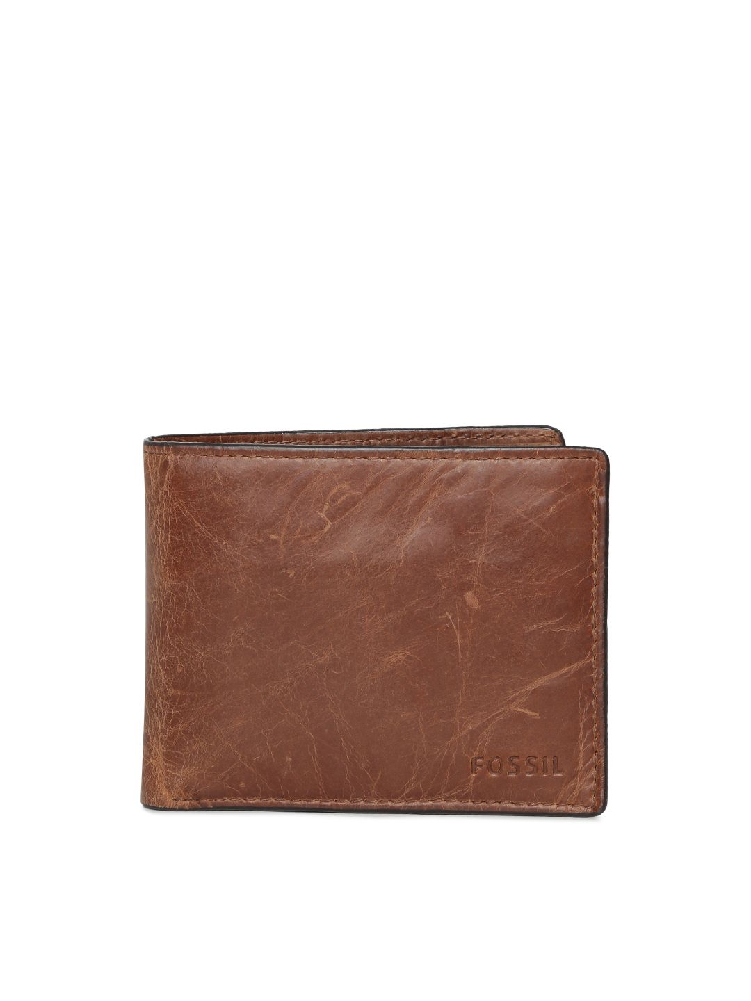 Fossil Men Brown Solid Two Fold Leather Wallet-picture-17