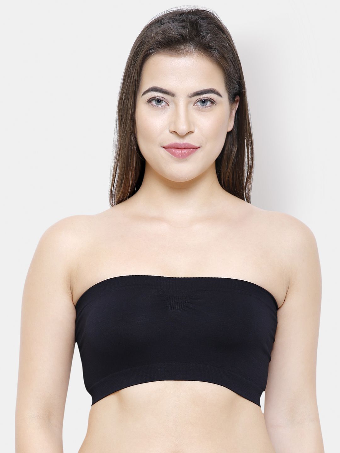 FashionRack Black Solid Non-Wired Lightly Padded Bandeau Bra 950Black