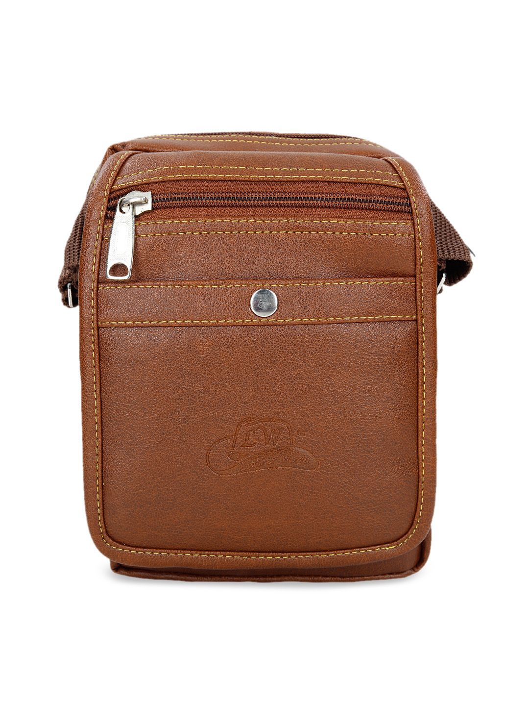 Leather World Tan Brown Solid Sling Bag-picture-11