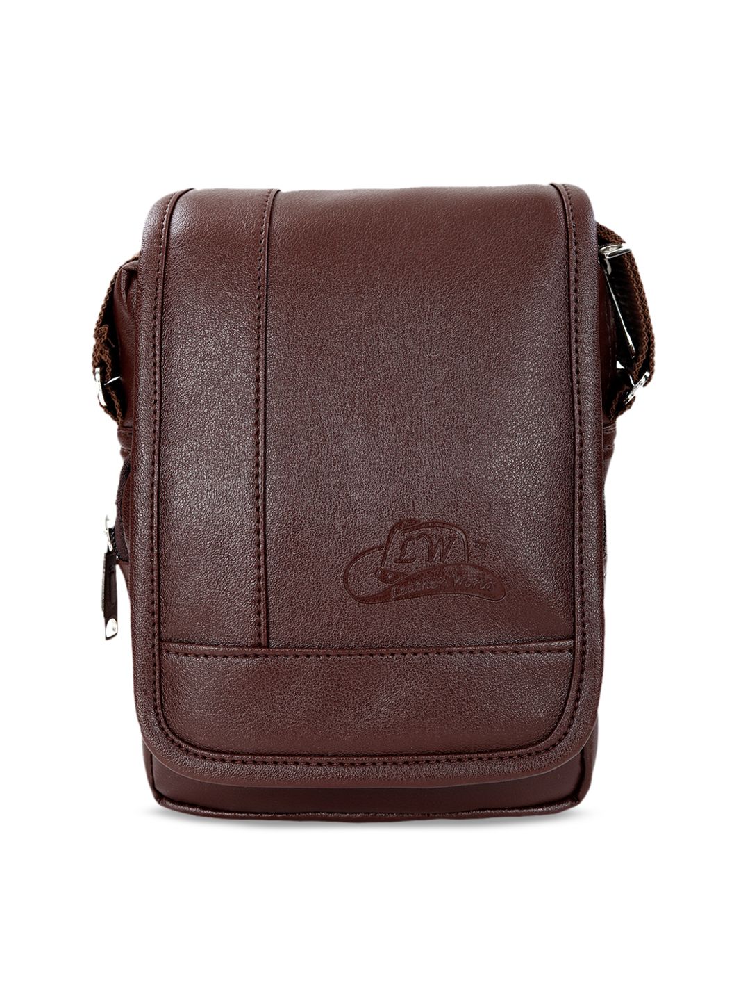 Leather World Brown Solid Sling Bag-picture-10