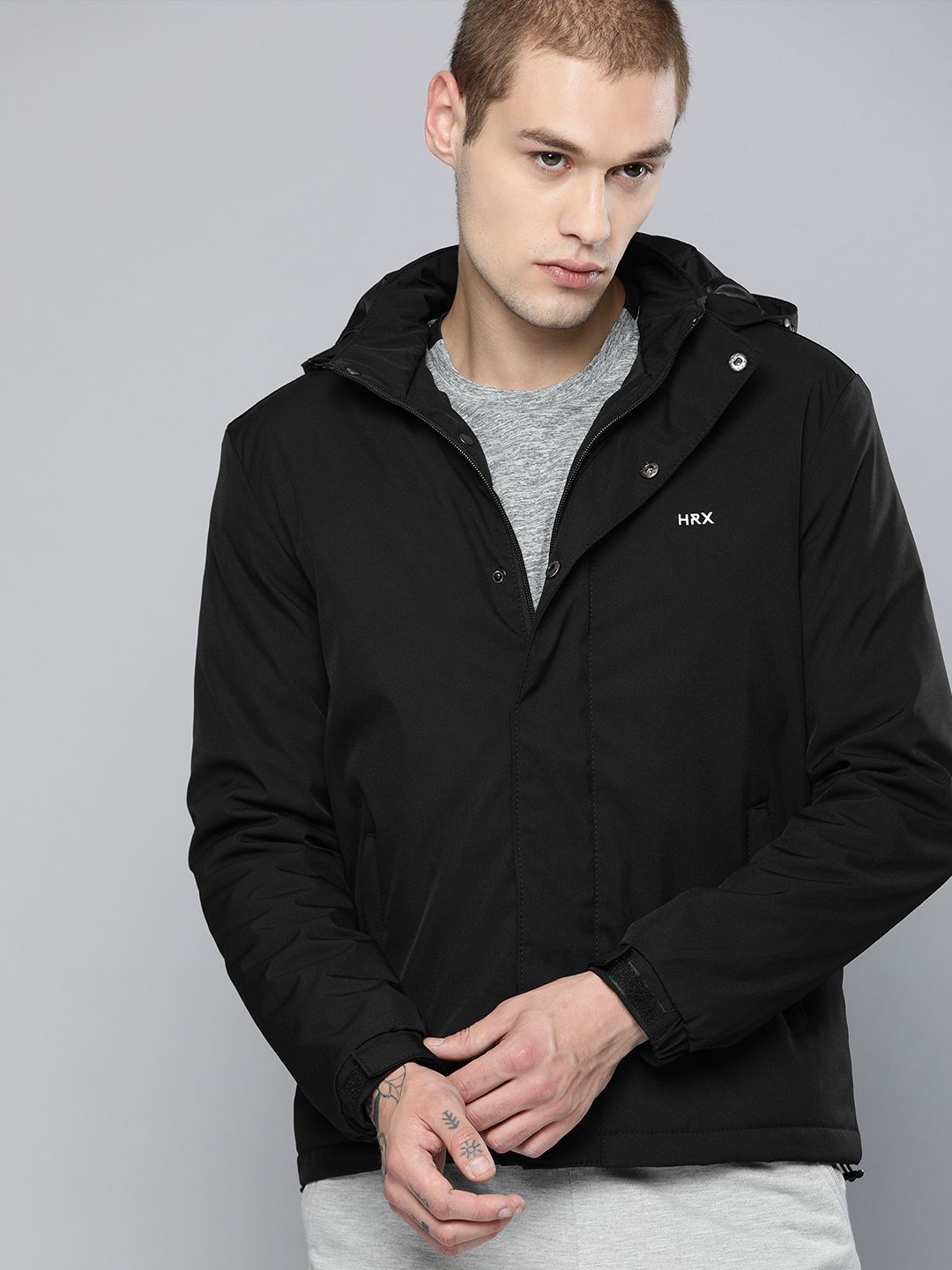 Buy HRX By Hrithik Roshan Men Black Solid Hooded Sporty Jacket  - Jackets for Men 9297747 | Myntra