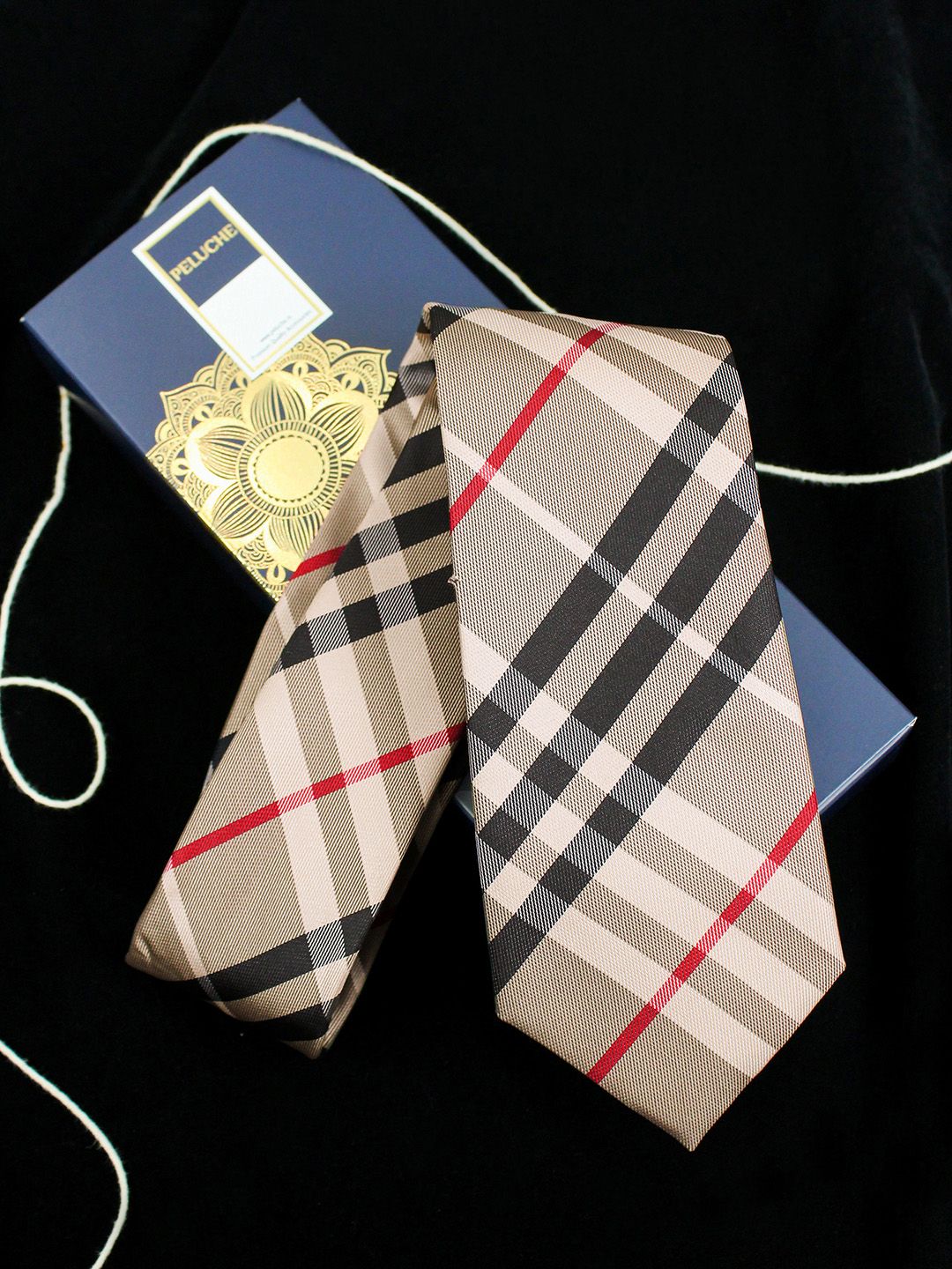 PELUCHE Beige Checked Broad Tie-picture-14