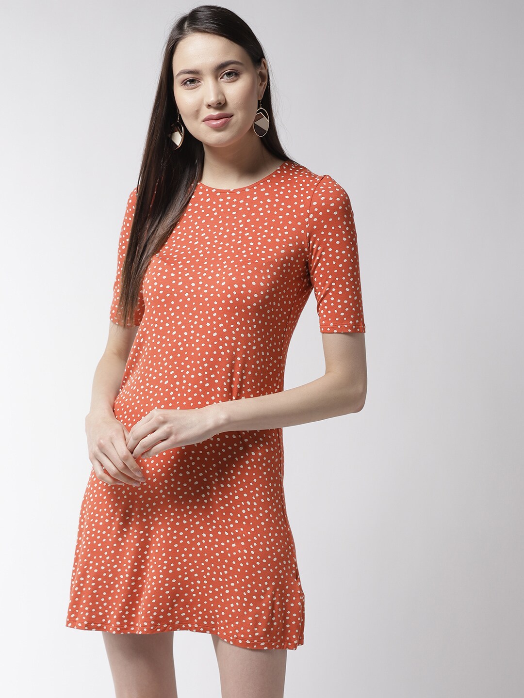 Marks & Spencer Women Rust Orange & Beige Printed A-line Dress