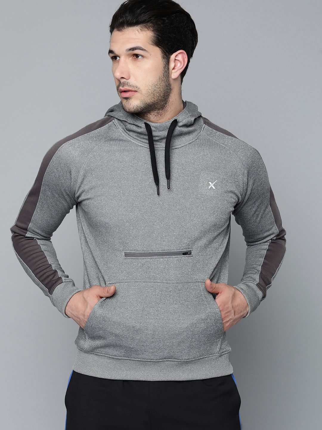 HRX by Hrithik Roshan Men Grey Melange Training Rapid Dry Hooded Solid Sweatshirt-picture-33