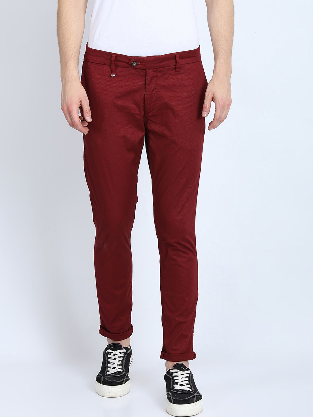Antony Morato Men Burgundy Slim Fit Solid Regular Trousers-image-4