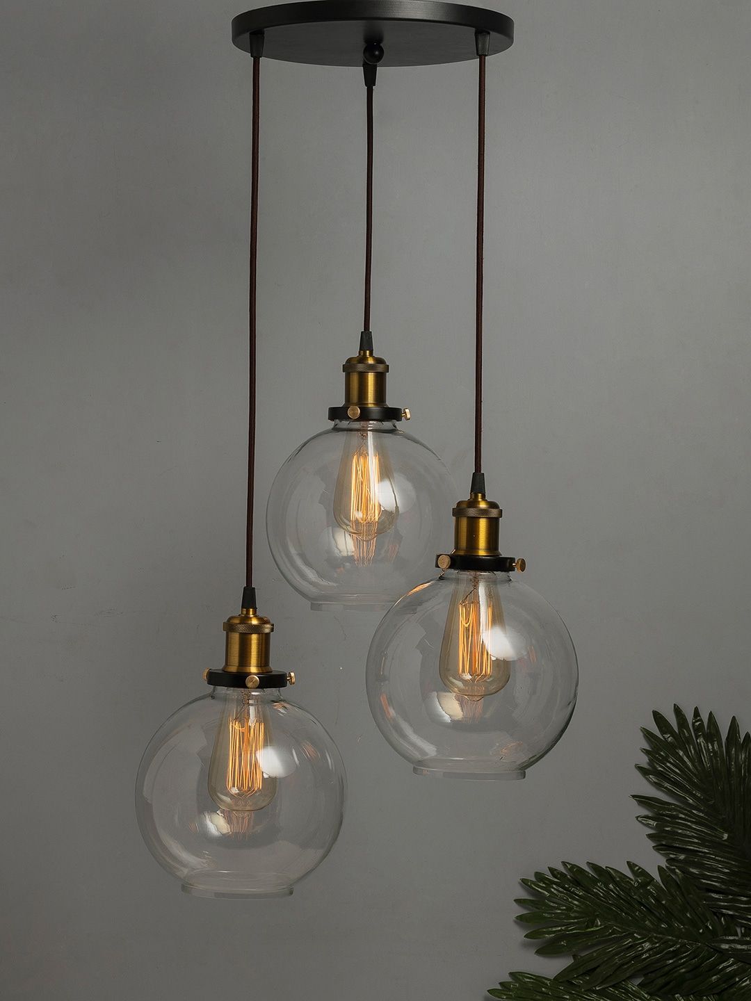 Homesake Transparent Solid Handcrafted 3-Lights Cluster Glass Hanging Lights-picture-25