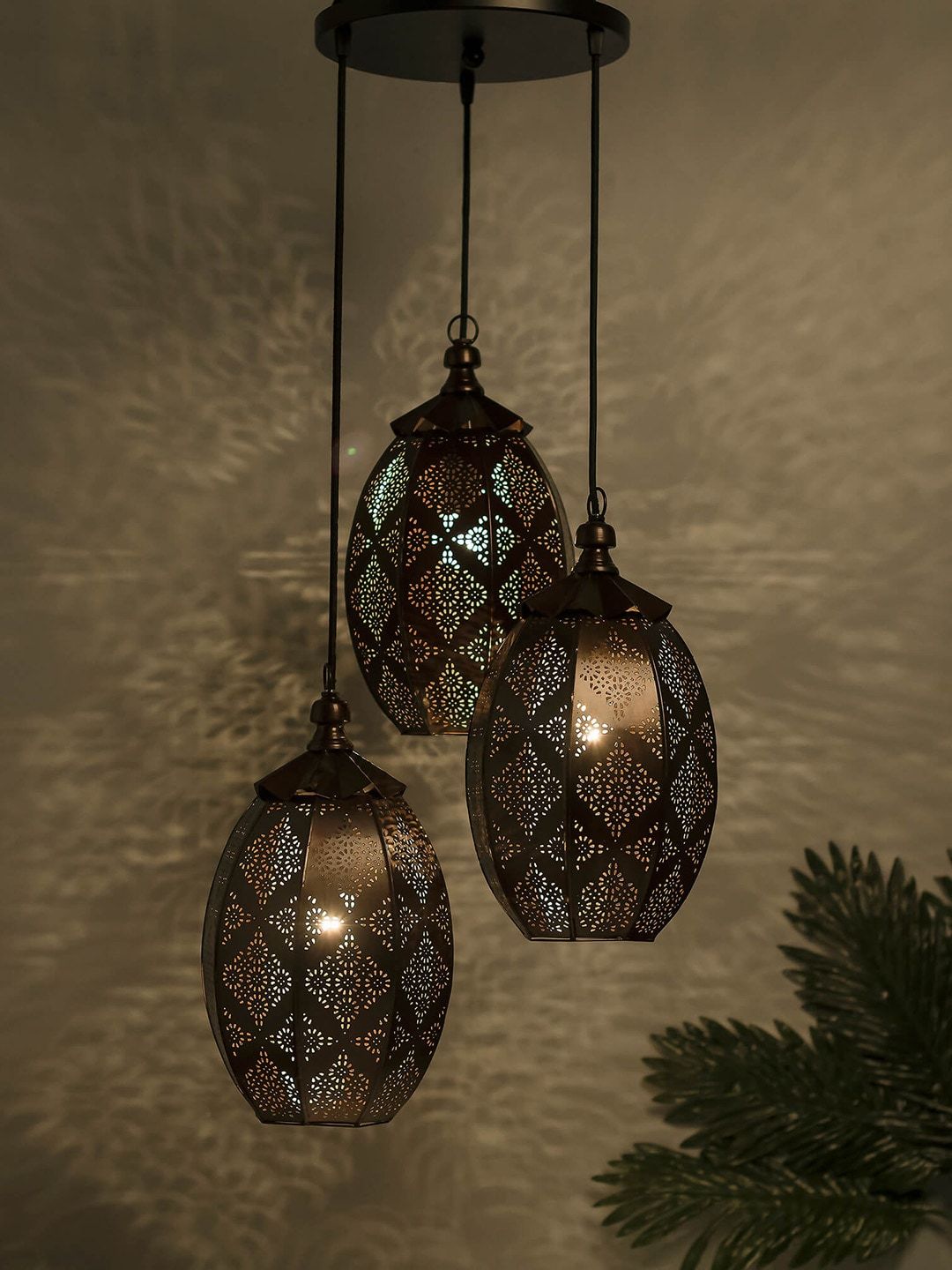 Homesake Black & Copper-Toned Self Design Moroccan Handcrafted Cluster Lights-image-12