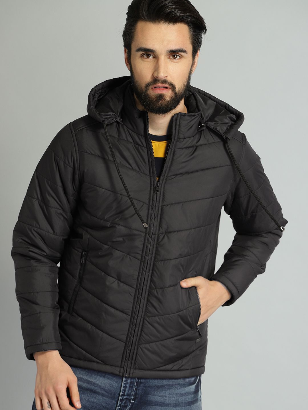 Buy Roadster Roadster Men Black Solid Puffer Jacket at Redfynd