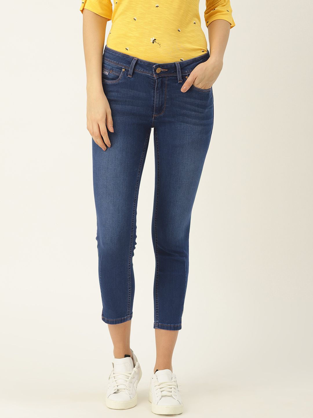 Allen Solly Woman Blue Slim Fit Mid-Rise Clean Look Stretchable Cropped Jeans