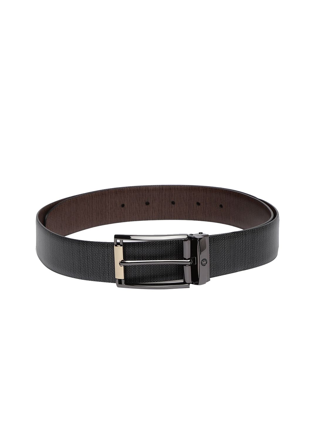 Louis Philippe Men Black & Brown Textured Reversible Leather Belt