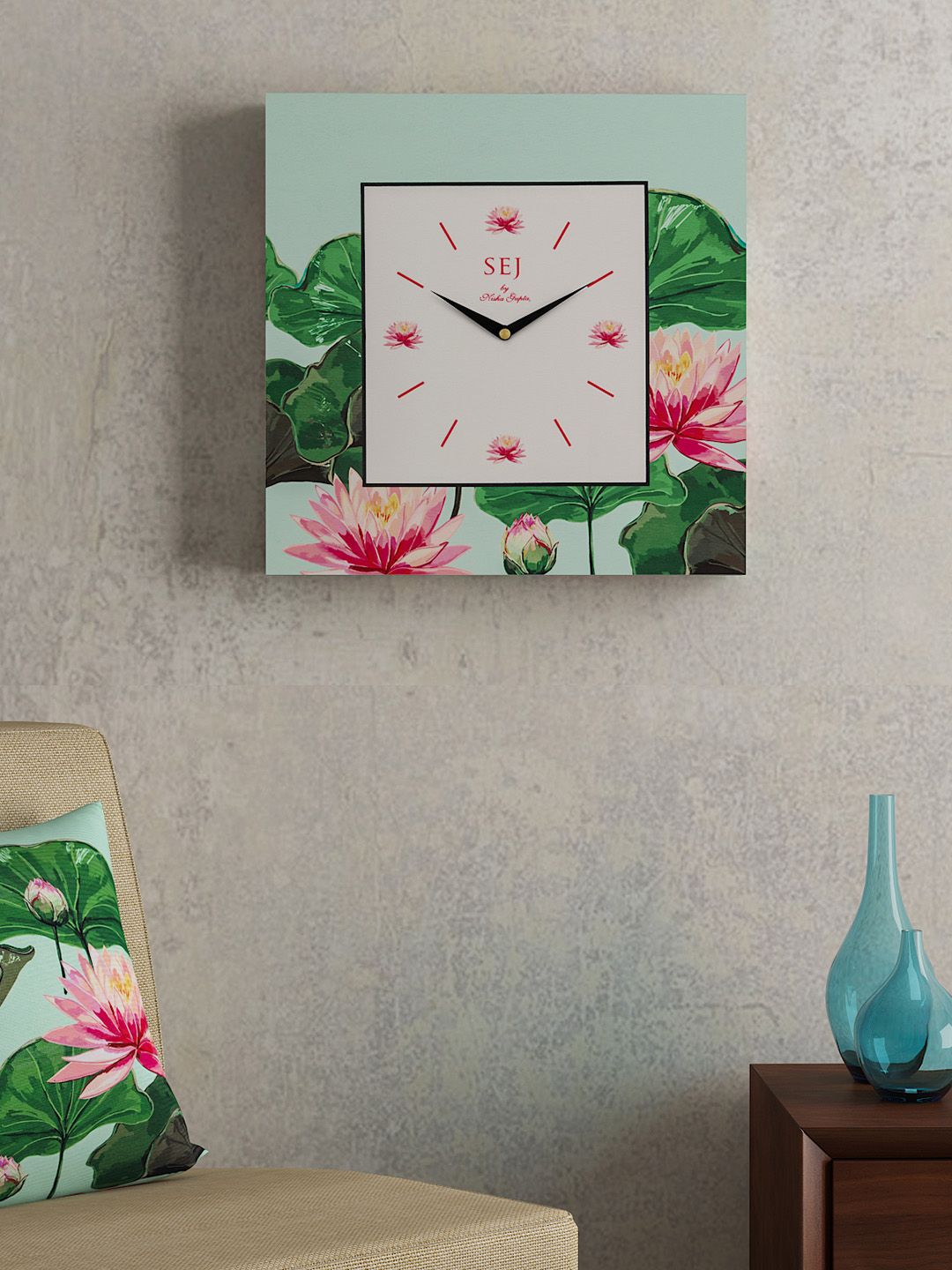SEJ by Nisha Gupta Off-White Square Printed 36 cm Analogue Wall Clock-image-5