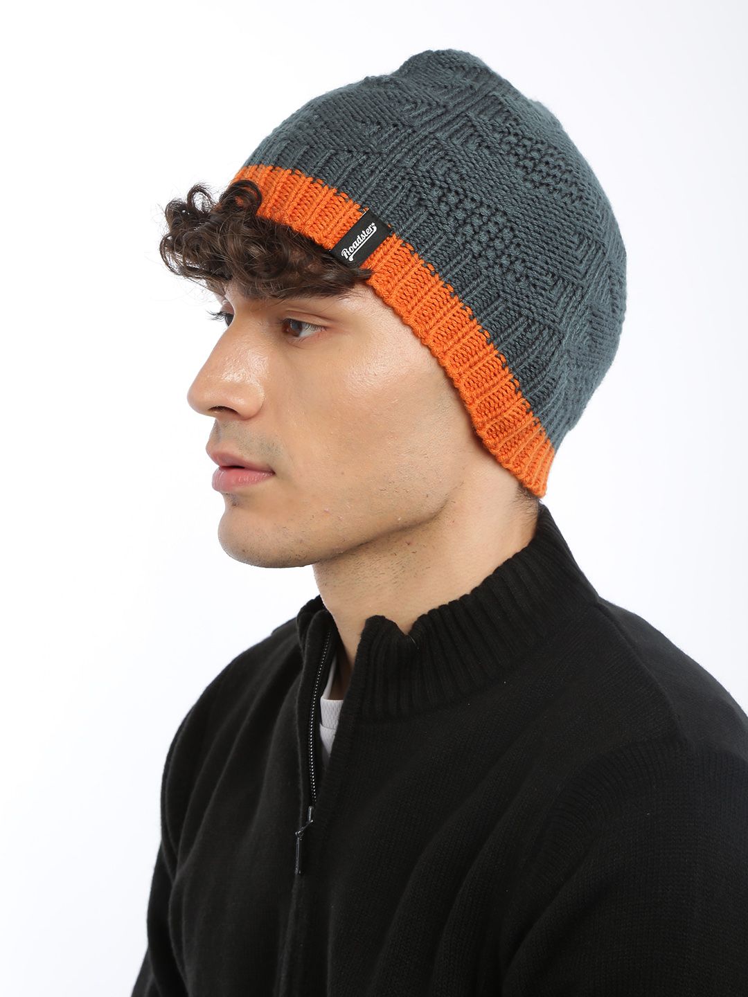 The Roadster Lifestyle Co Unisex Grey & Orange Colorblocked Beanie-picture-10