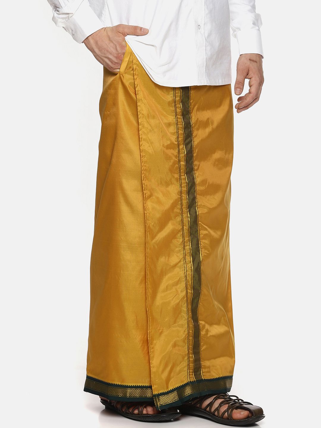 Sethukrishna Men Mustard Yellow Solid Readymade Dhoti-picture-26