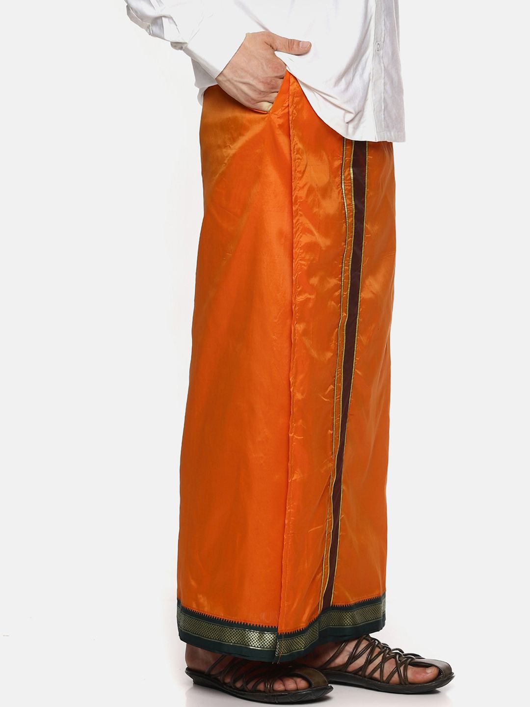Sethukrishna Men Orange Solid Readymade Dhoti-picture-11