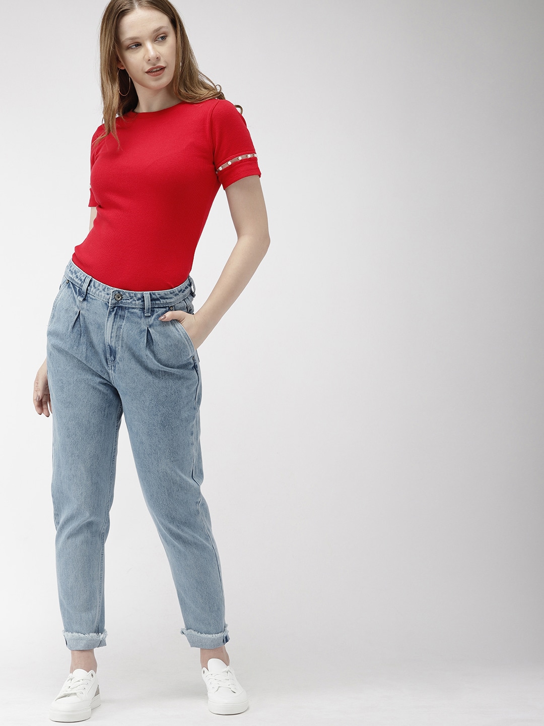 Mast & Harbour Women Red Solid Fitted Top