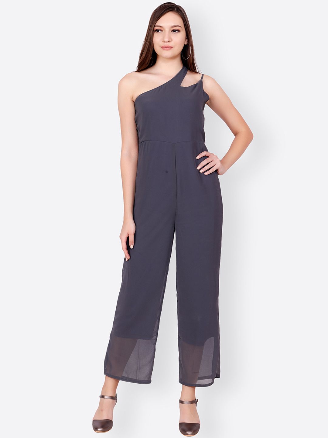 SCORPIUS Grey Solid One-Shoulder Basic Jumpsuit-image-23