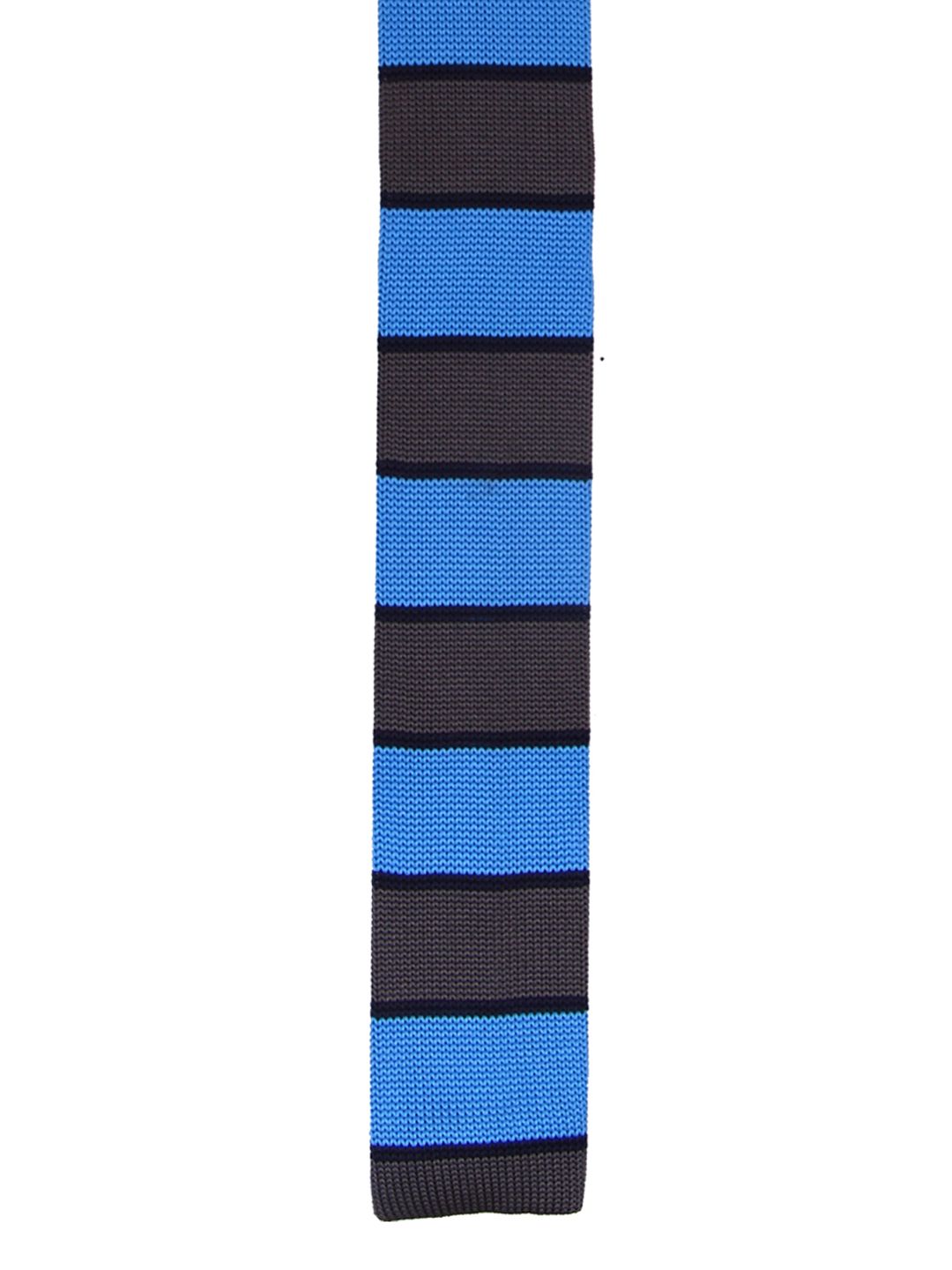 Tossido Blue & Grey Knitted Striped Broad Tie-image-36