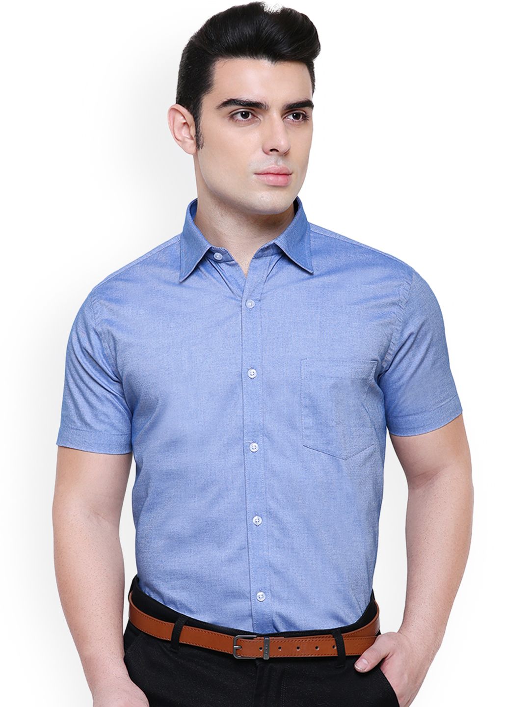 Southbay Men Blue Smart Slim Fit Solid Formal Shirt-picture-16