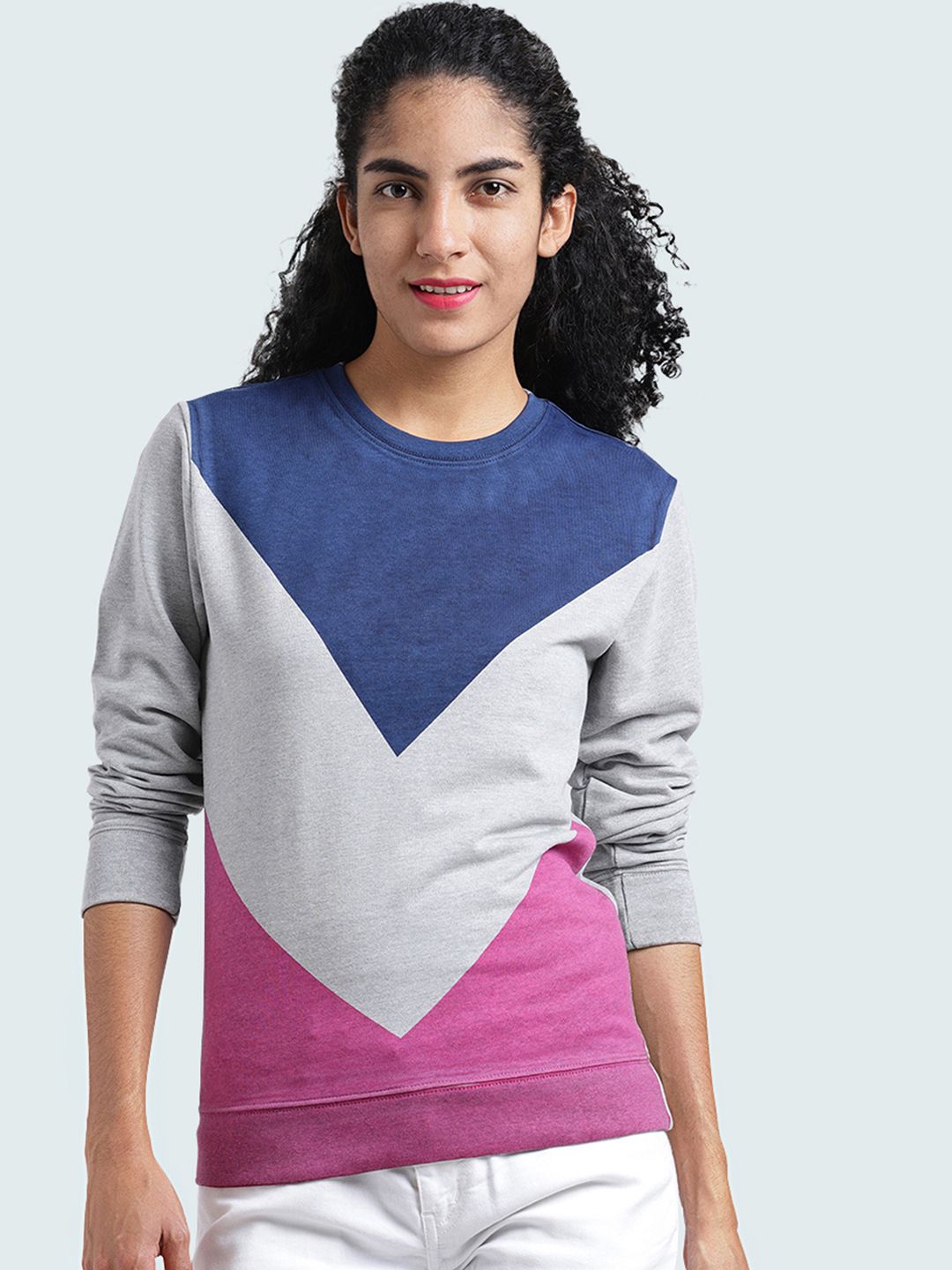 Huetrap Women Grey & Pink Colourblocked Sweatshirt-picture-28