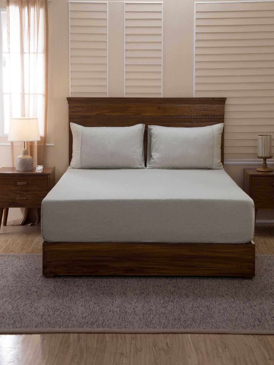 MASPAR Grey Solid Flat 400 TC Egyptian Cotton 1 King Bedsheet with 2 Pillow Covers-picture-11