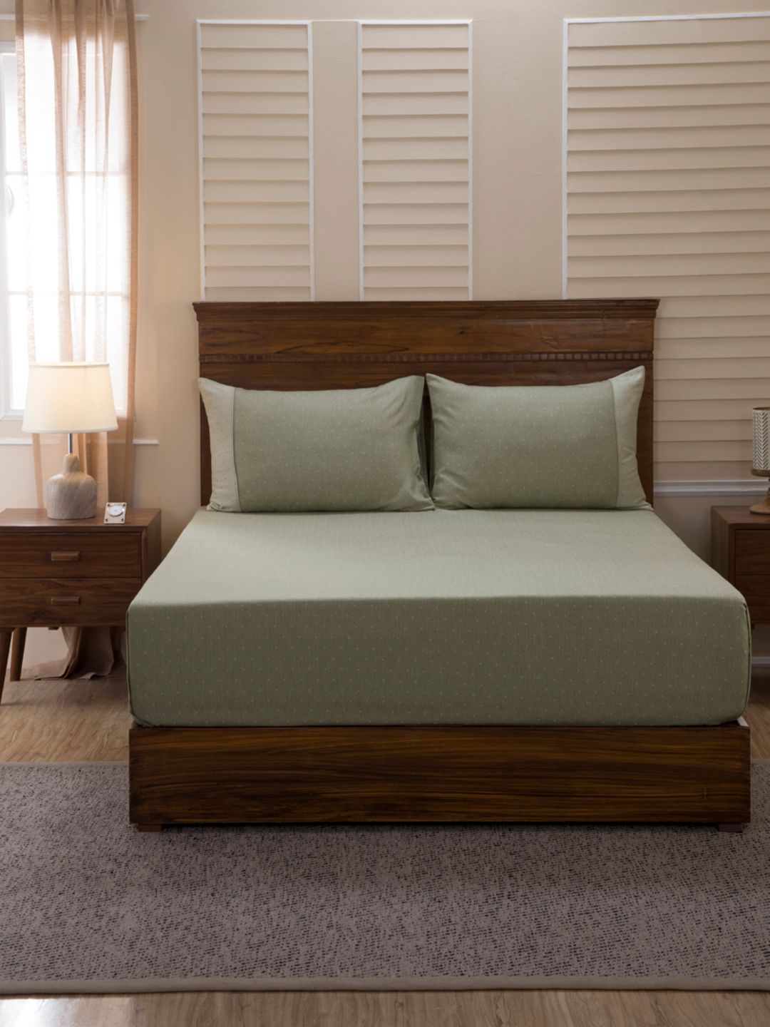 MASPAR Green Solid Flat 400 TC Egyptian Cotton 1 King Bedsheet with 2 Pillow Covers-image-41
