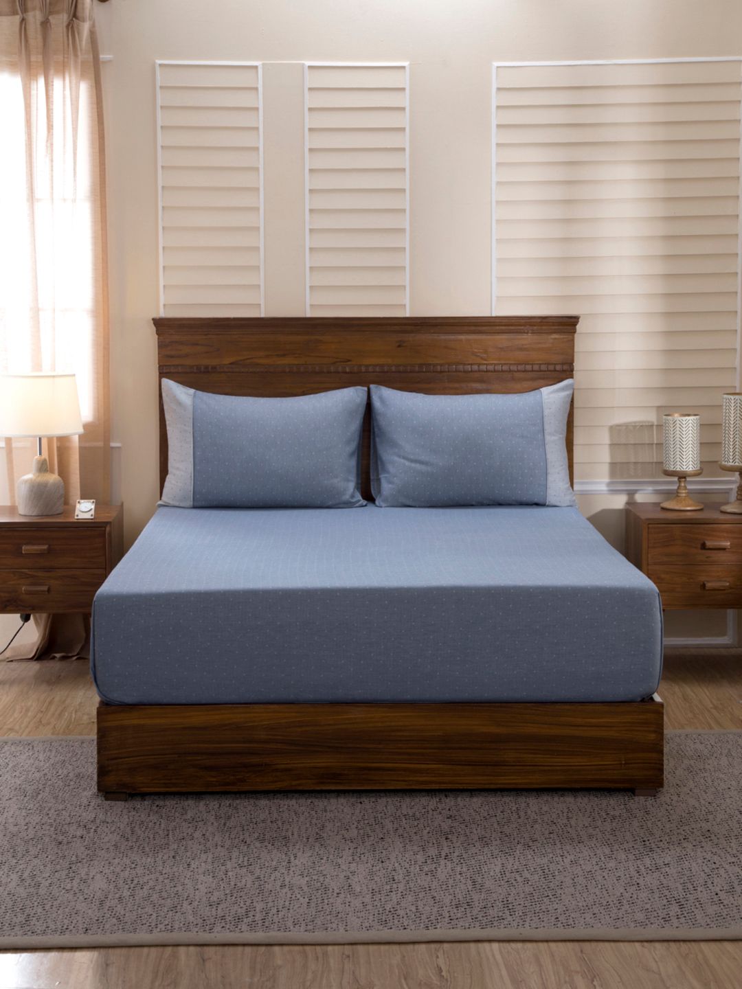 MASPAR Blue Solid Flat 400 TC Egyptian Cotton King Bedsheet with 2 Pillow Covers-picture-11